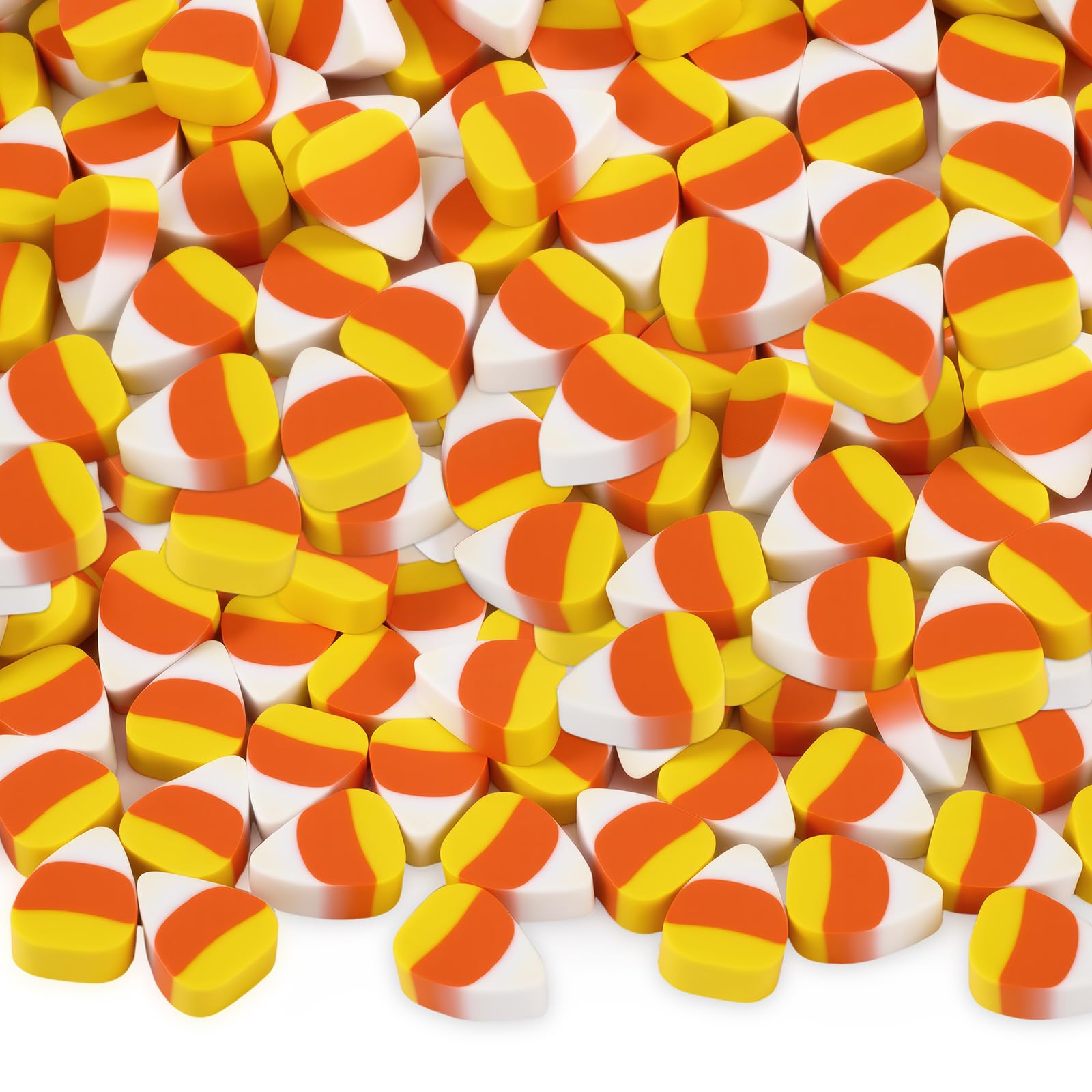 JUNEBRUSHS 150 Pcs Halloween Mini Erasers, Cute Small Candy Corn Erasers Bulk for Kids Halloween Party Favors, Students Homework School Classroom Rewards Prizes