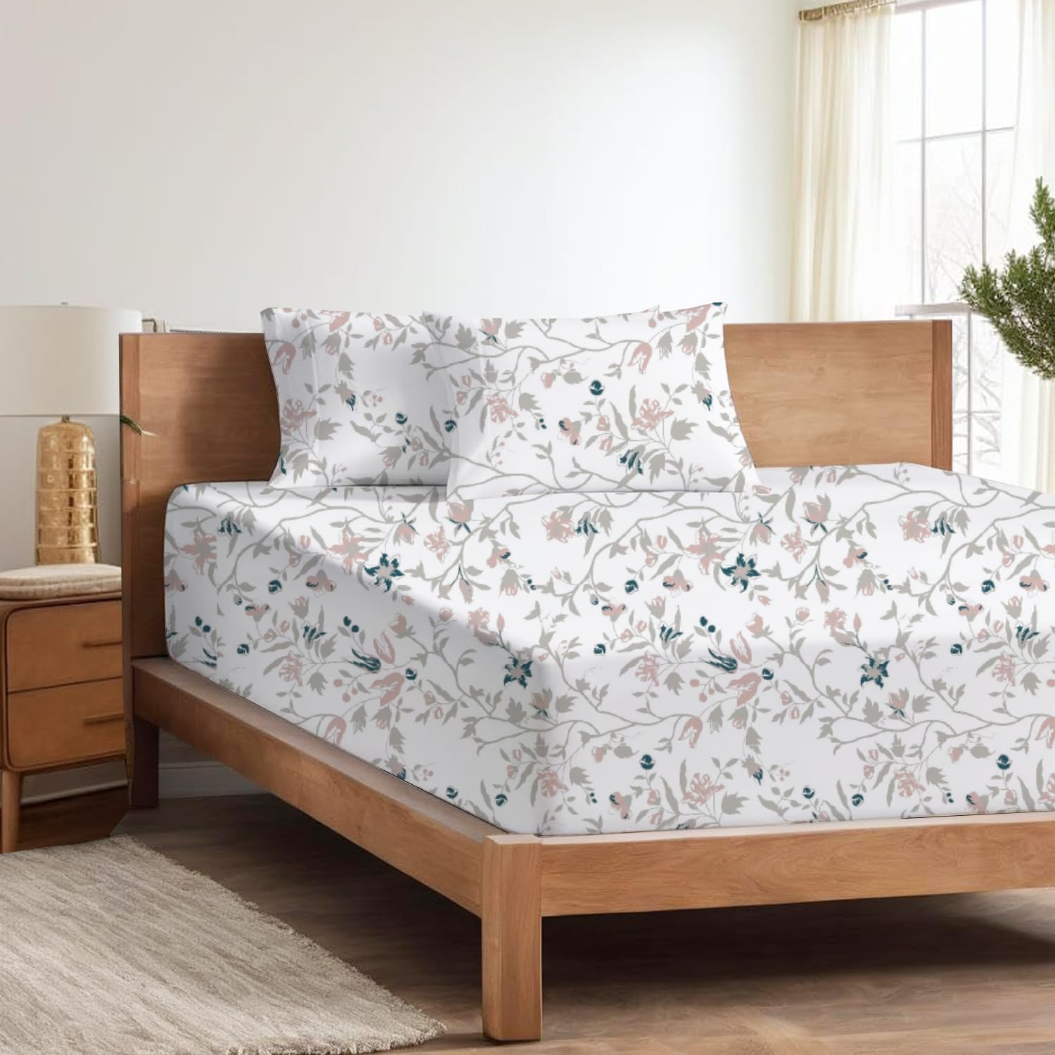 Bhoom.i+ Impex Bedsheet King Size Bed 100% Microfiber | 1 King Size Bedsheet Microfiber (108 x 108 Inch) and 2 Pillow Covers (Pink White Waverly)