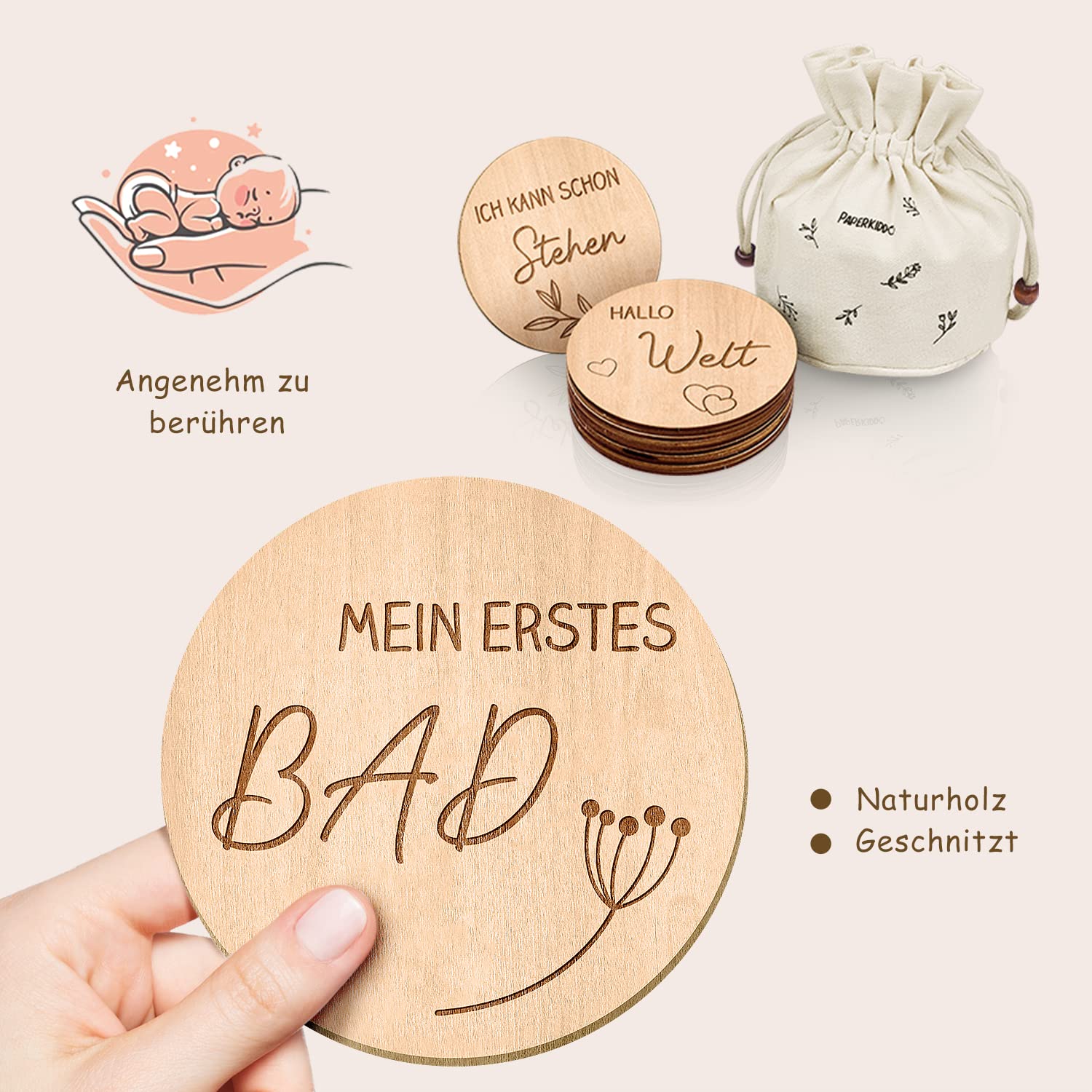 PaperKiddo Baby Milestone Cards, 30 Designs, 15 Pieces Wooden Milestone Card Set During Pregnancy - Image 4