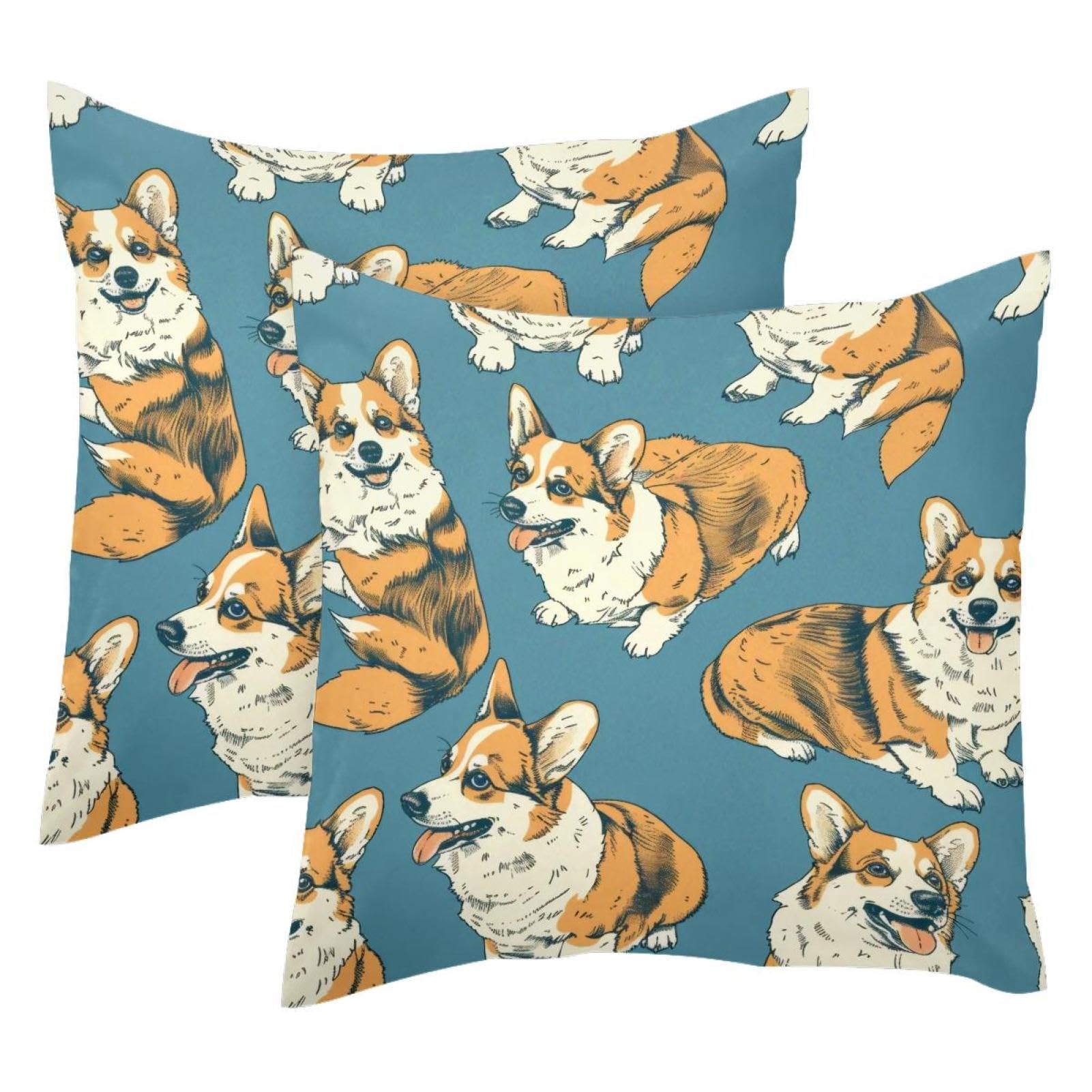 Housses de coussin corgi bleu 50x50 velours doux décoratives