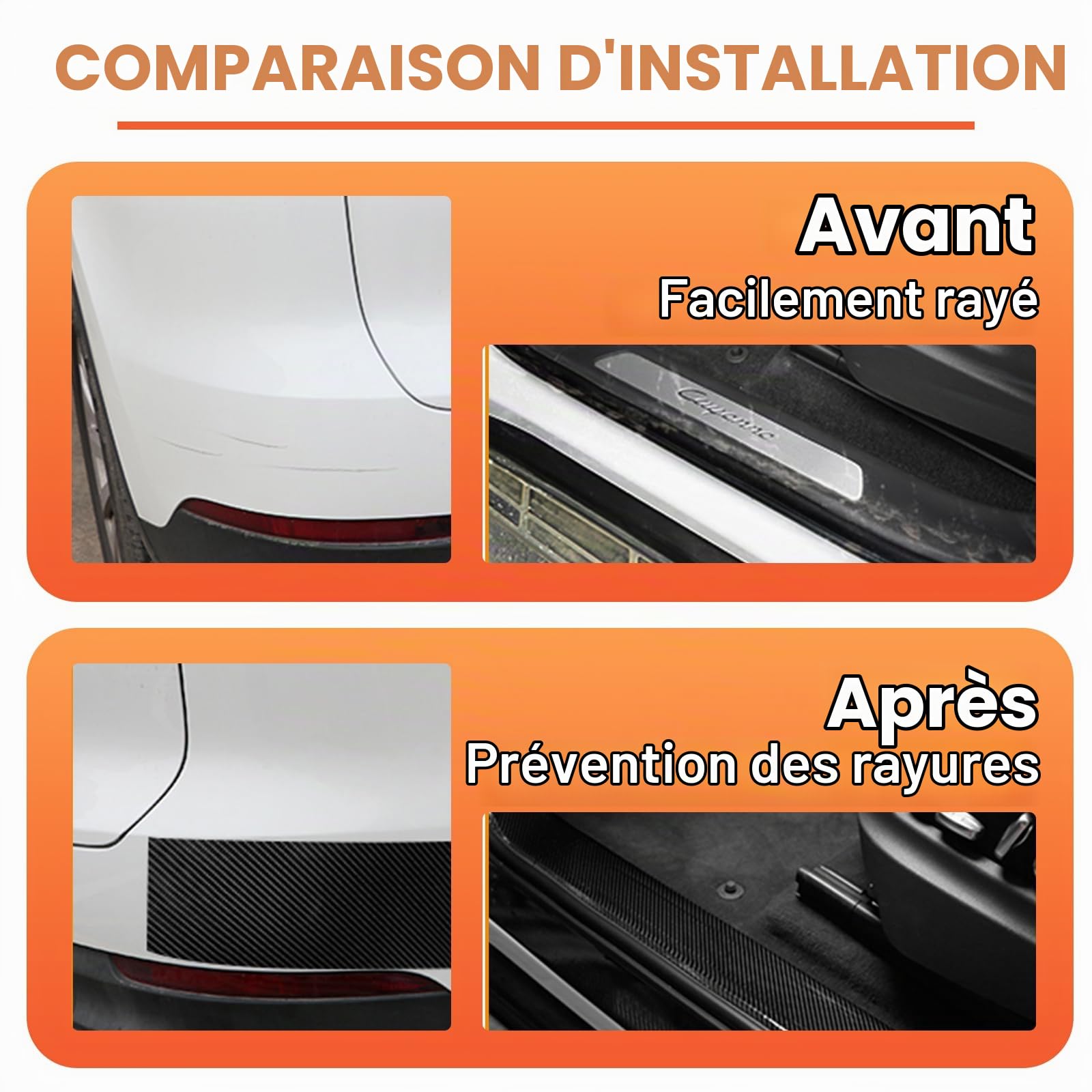 AKOLAFE 10M x 10CM Protection Seuil de Porte Voiture Fibre de Carbone Autocollante Film de Protection Carrosserie PVC Anti-Rayure Protecteur de Seuil Voiture Universel Noir