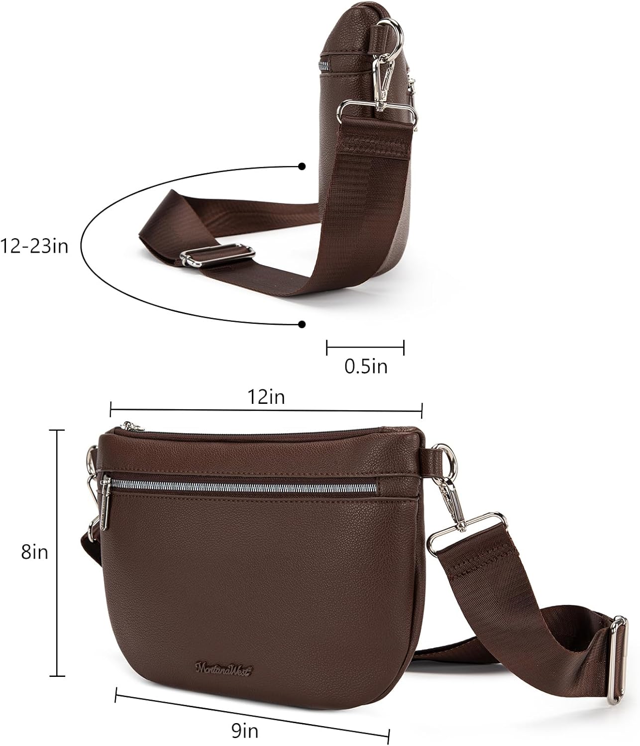 Montana West Crossbody Bag for Women with Dual Zipper Pockets, Bum Bag Fanny Packs Sling Chest Purse with Wide Adjustable Strap