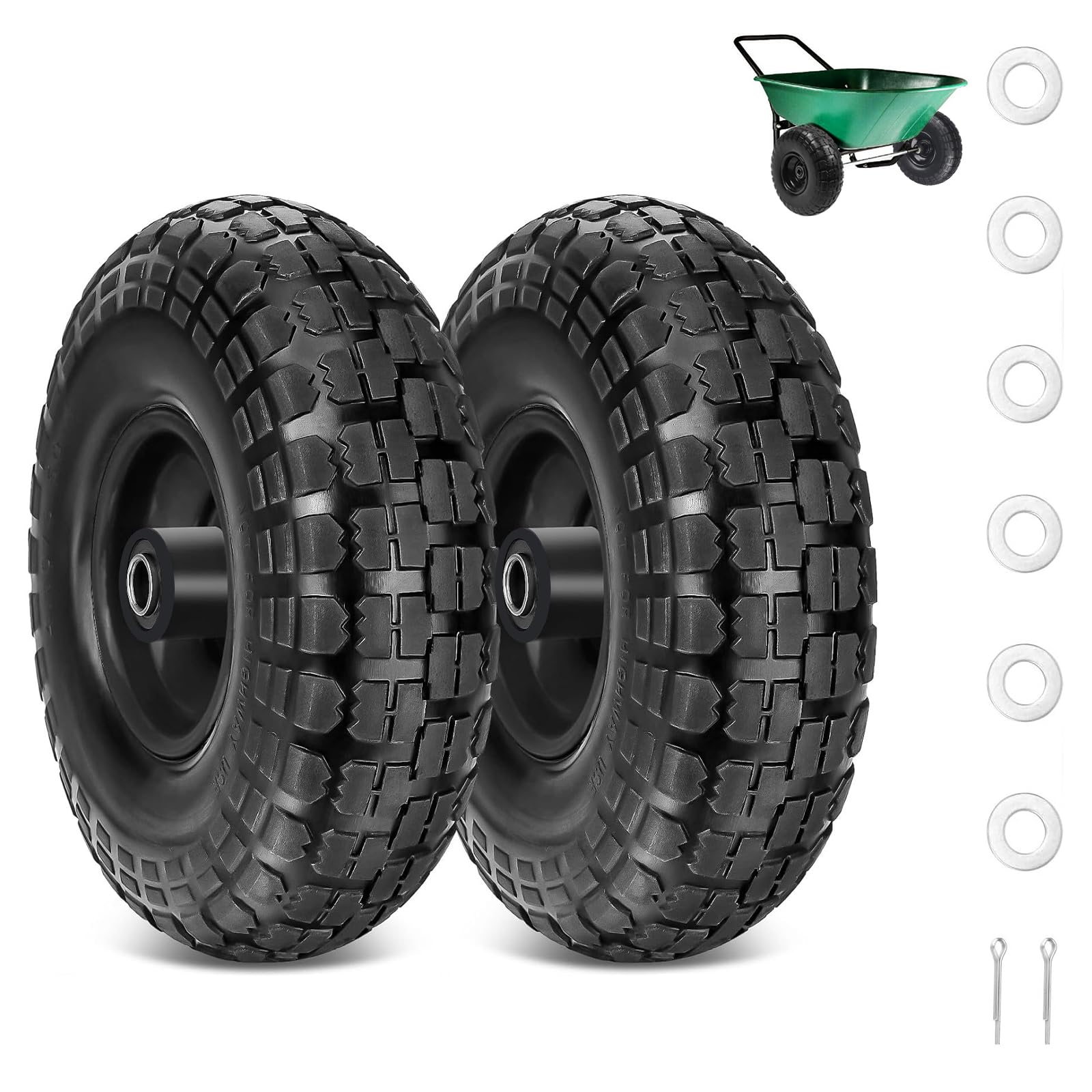 Roue Increvable 4.10/3.50-4 (x2) Alésage pour Axe 16mm - 250 x 90 mm – Capacité de Charge max. 180kg – Pour Diables, Brouettes, Chariots