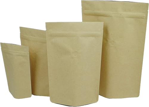 Miniatura 9 de Bolsa de papel kraft ligero con cremallera para granos de café con válvula unidireccional de desgasificación (25 piezas) (4 oz120 g)