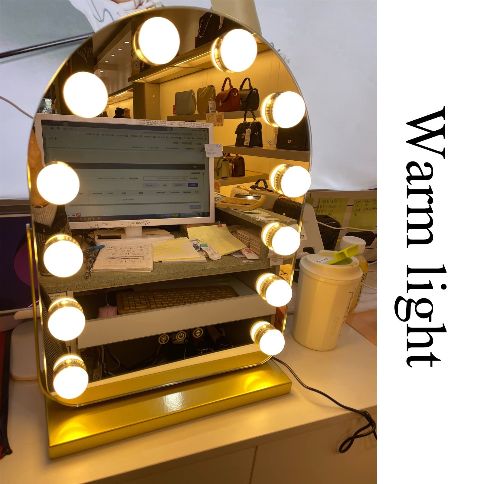 Lustro toaletkowe LED z obracaniem o 360°, sterowanie dotykowe, 3 kolory, do toaletki, łazienki, sypialni, 32 x 44 cm, lusterko do makijażu z żarówkami