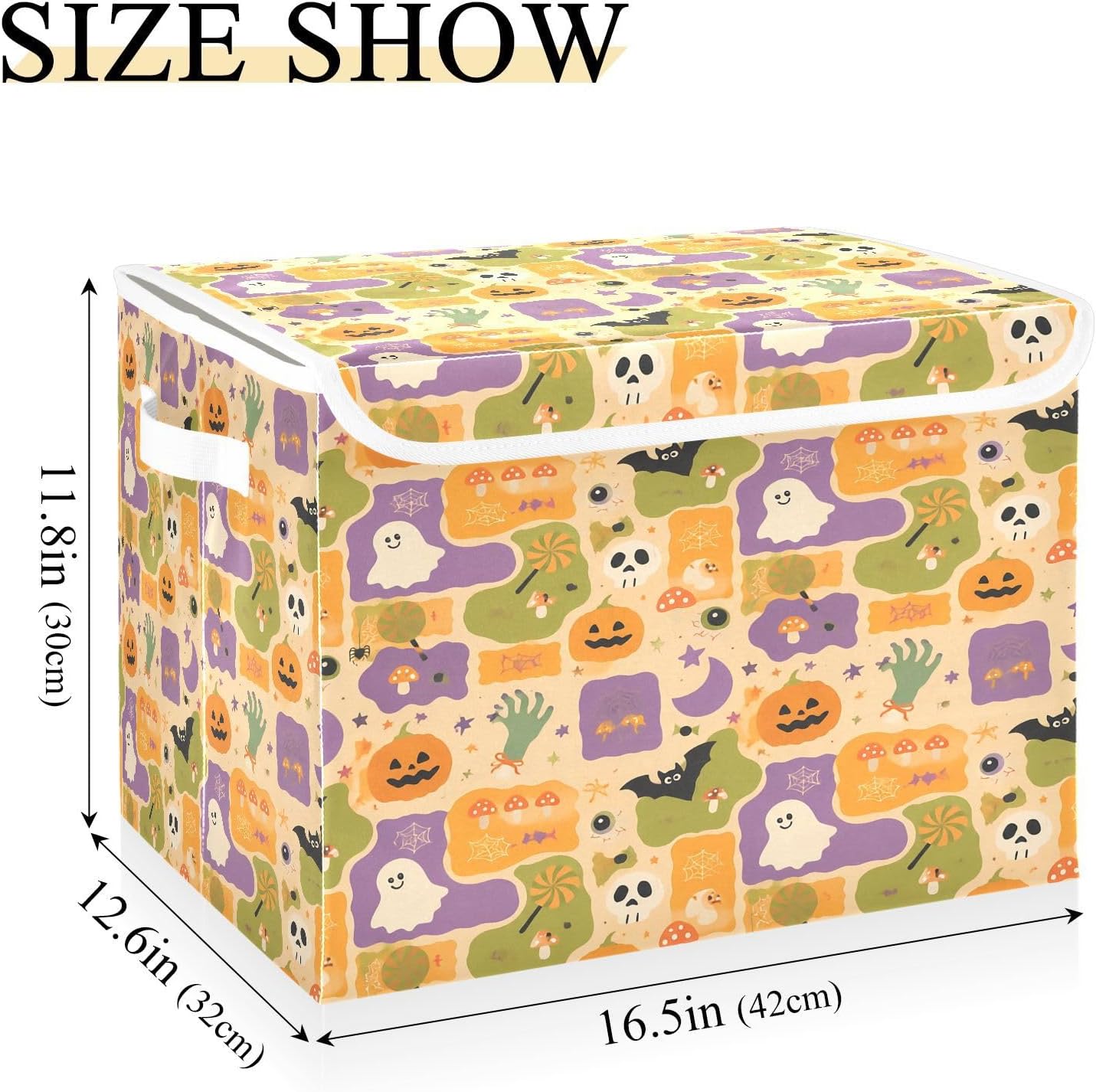 Pumpkin Ghost Storage Bin with Lid, Foldable Halloween Storage Cube image 3