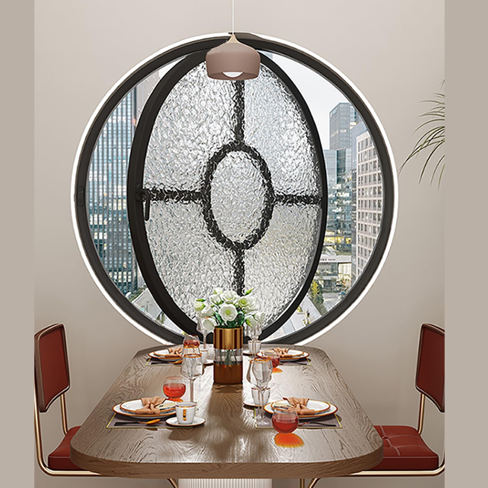 Ventana de ventilación giratoria 360° de Vidrio Templado con manija – versión empotrada para ventilación Interior de baños y sótanos, Blanca, 80 cm, diseño Robusto