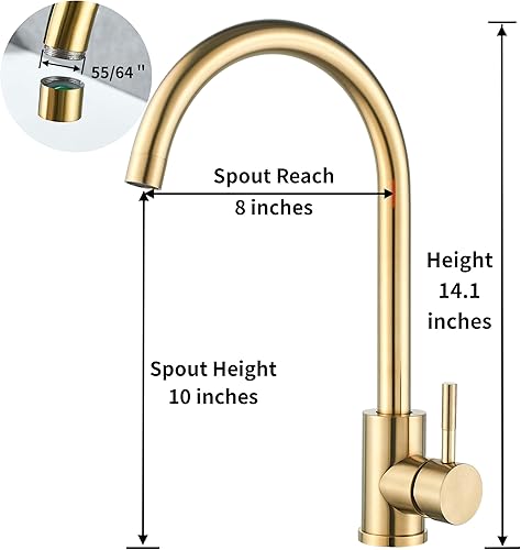 Miniatura 9 de Grifo de cocina de arco alto negro mate de acero inoxidable de una sola manija, grifo comercial de fregadero de cocina de un solo agujero, moderno