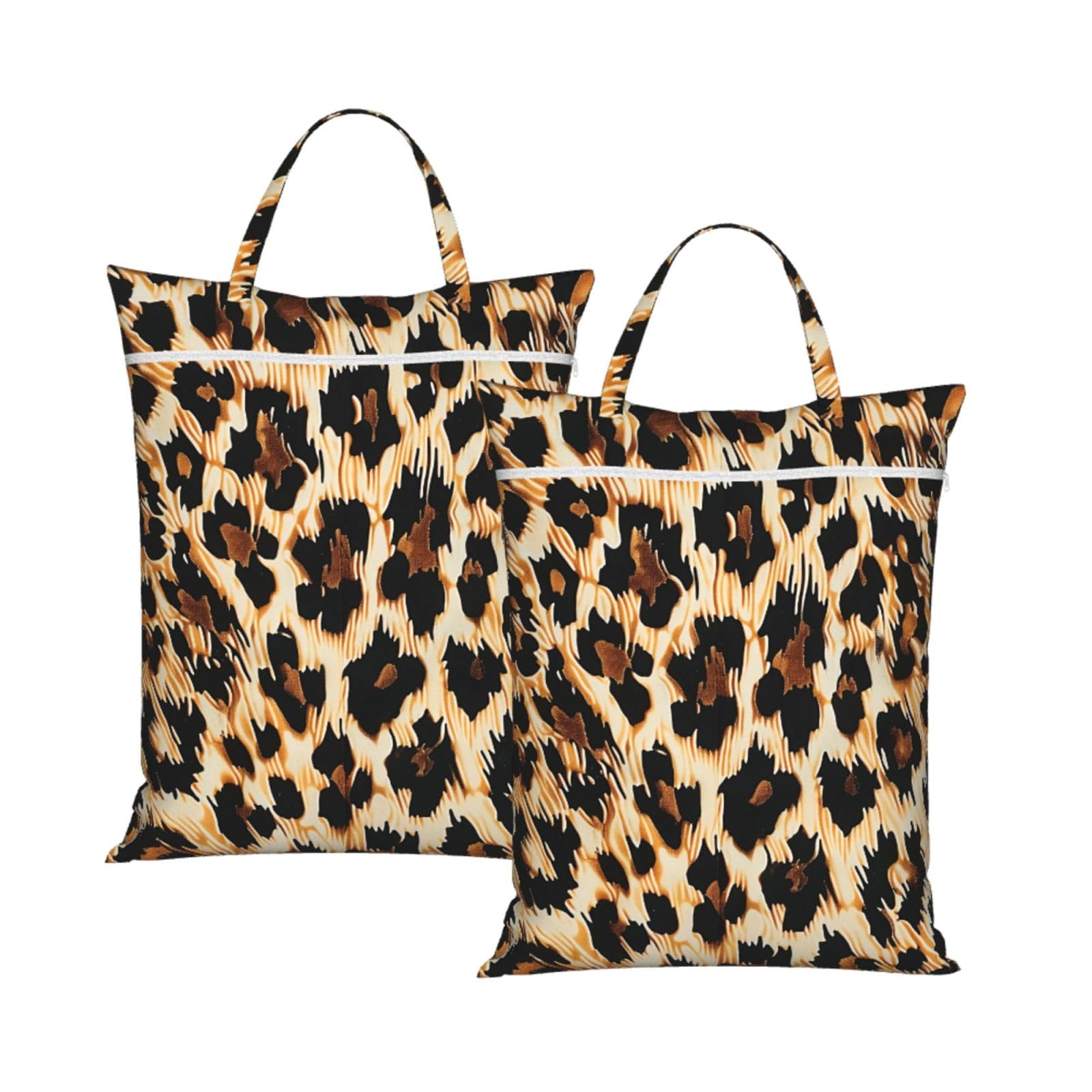 Large Travel Laundry Bags,Leopard Print Print with Handle Foldable Laundry Bag for Holidays Gym Swimming and Family Trips, 2Pcs