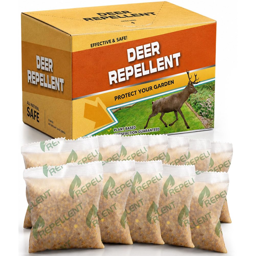 fcesiweg Deer Repellent Outdoor, Rabbit and Deer Repellent for Plants, Rabbit Repellent Outdoor, Bunny Repellent, Deer Away, Keep Deer & Rabbit Out of Yards, 90 Days Protection, 12 Packs