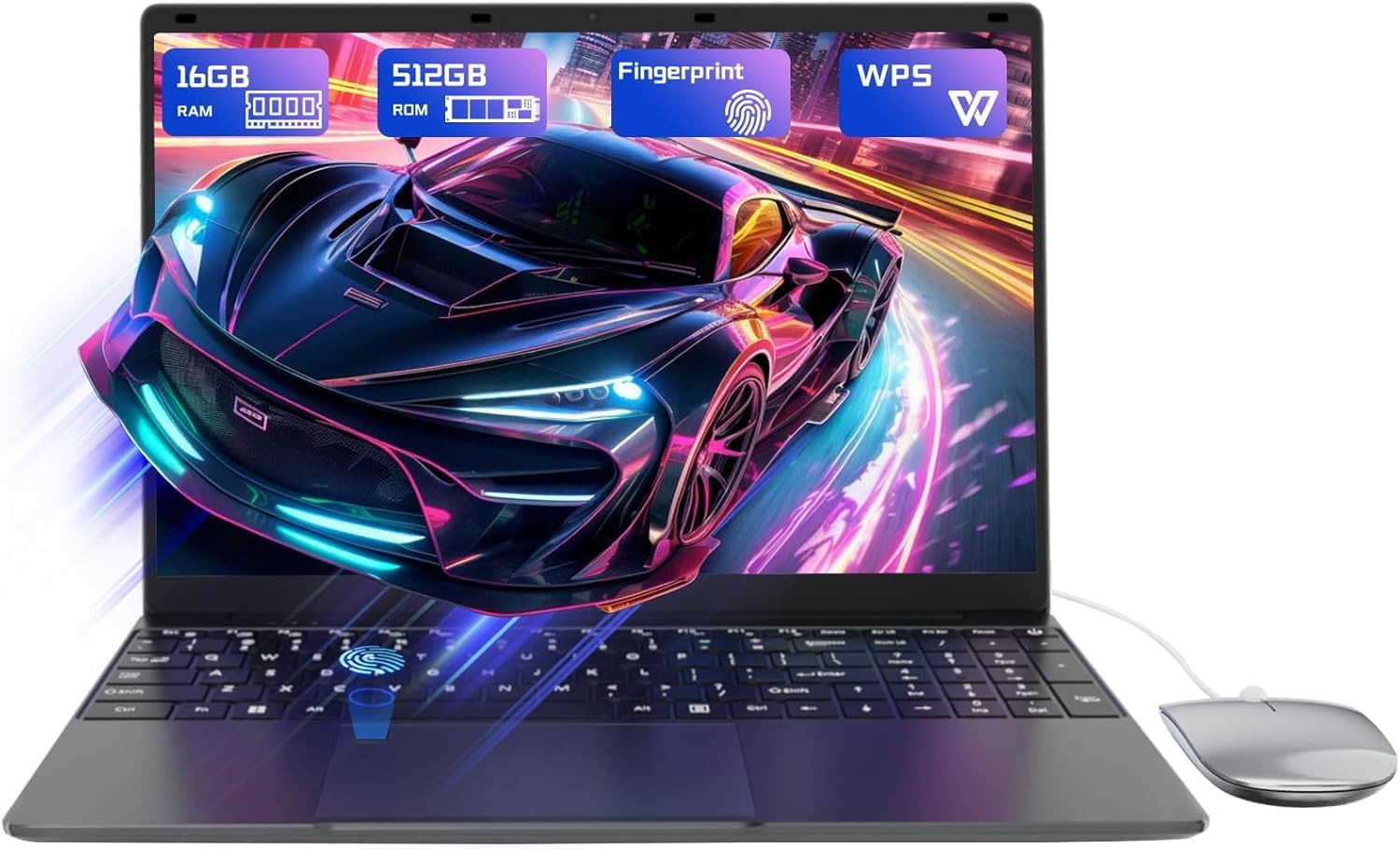 PINSTONE 15,6" Ordinateur Portable 16Go RAM 512Go SSD, PC Portable Celeron N5095 CPU, Ouverture à 180° du Portable, Laptop Computer avec écran FHD 1080P, WiFi5, Bluetooth4.2, USB3.0, Webcam, Touch ID