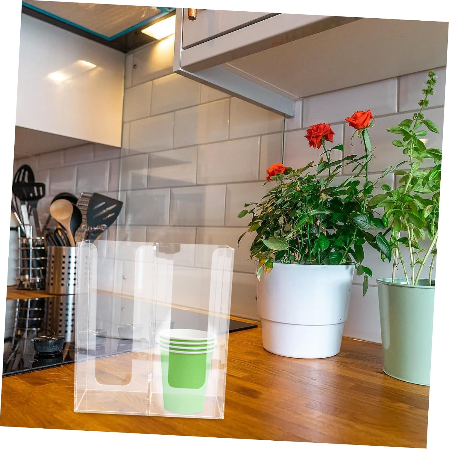 Acrylic Paper Cup Holder Organizer for Countertop Daily Use Cup Dispenser Stylish Transparent Design Versatile Storage for Tea and Lids for Home Office Restaurant