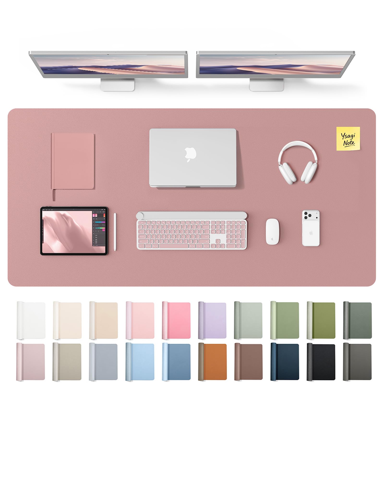 YSAGi Leather Desk Pad Protector, Office Desk Mat, Large Mouse Pad, Non-Slip PU Leather Desk Blotter, Laptop Desk Pad, Waterproof Desk Writing Pad for Office and Home (Pale Mauve,55" x 24")