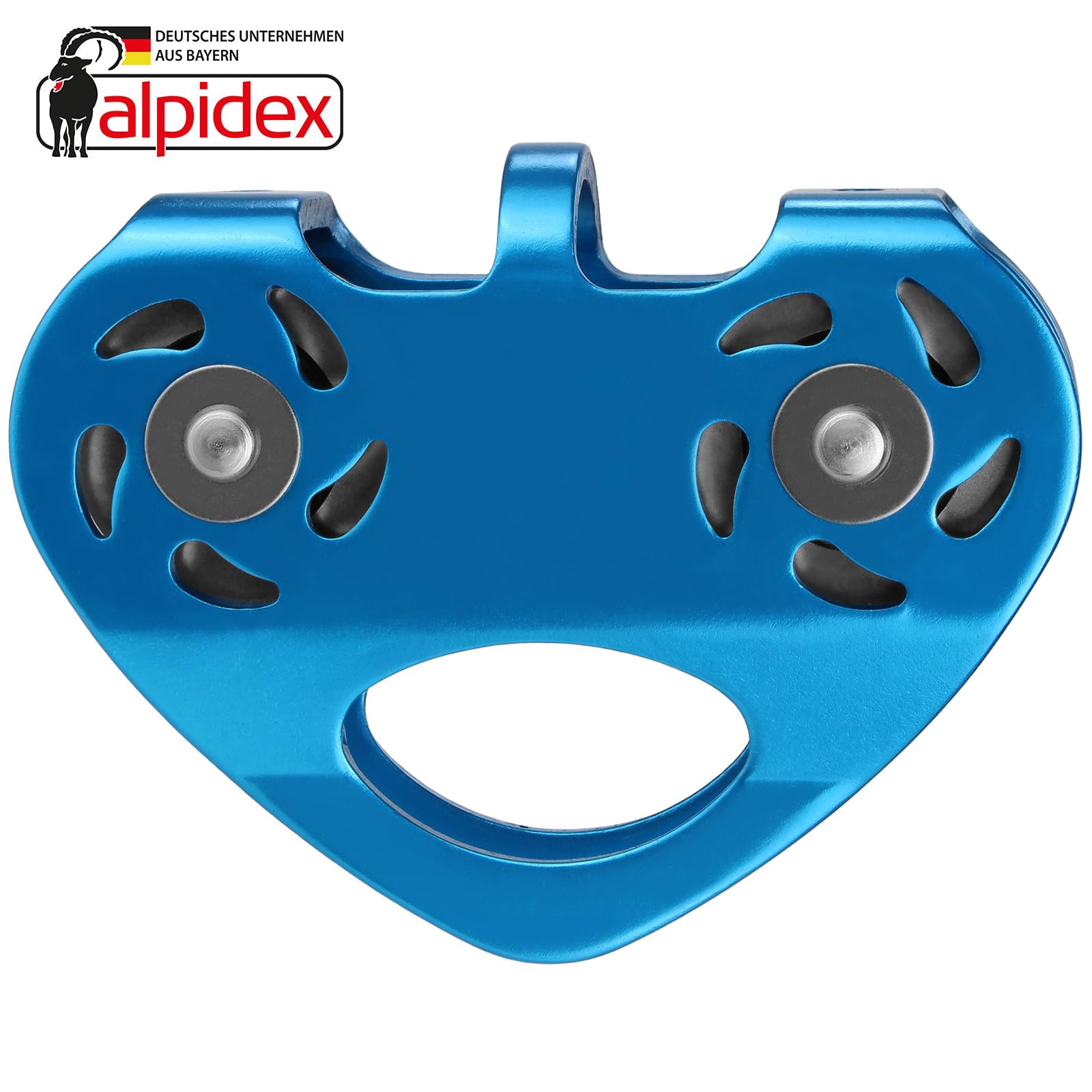 ALPIDEX Tandemrolle Seilrolle 20 kN | Umlenkrolle | Tandem Pulley | Norm EN12278 | Kugellager | Doppelte Rollen | Stahlseile bis 12 mm Ø | Textilseile bis 13 mm Ø | Doppelseilrolle - Farbe: blau