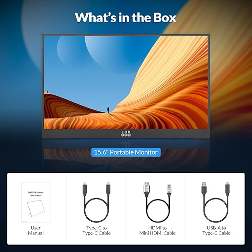 Miniatura 8 de LR Monitor portátil, 1080P FHD USB-C HDMI de 15.6 pulgadas, pantalla IPS HDR ultradelgada con soporte y altavoz integrado, monitor de viaje para