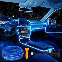 Luces Neon Para Auto EL Wire,Tira de luces LED para el interior del coche, luces de alambre de neón USB con borde de costura de 6 mm, alambre electroluminiscente brillante (EL), 16.5 pies, azul)