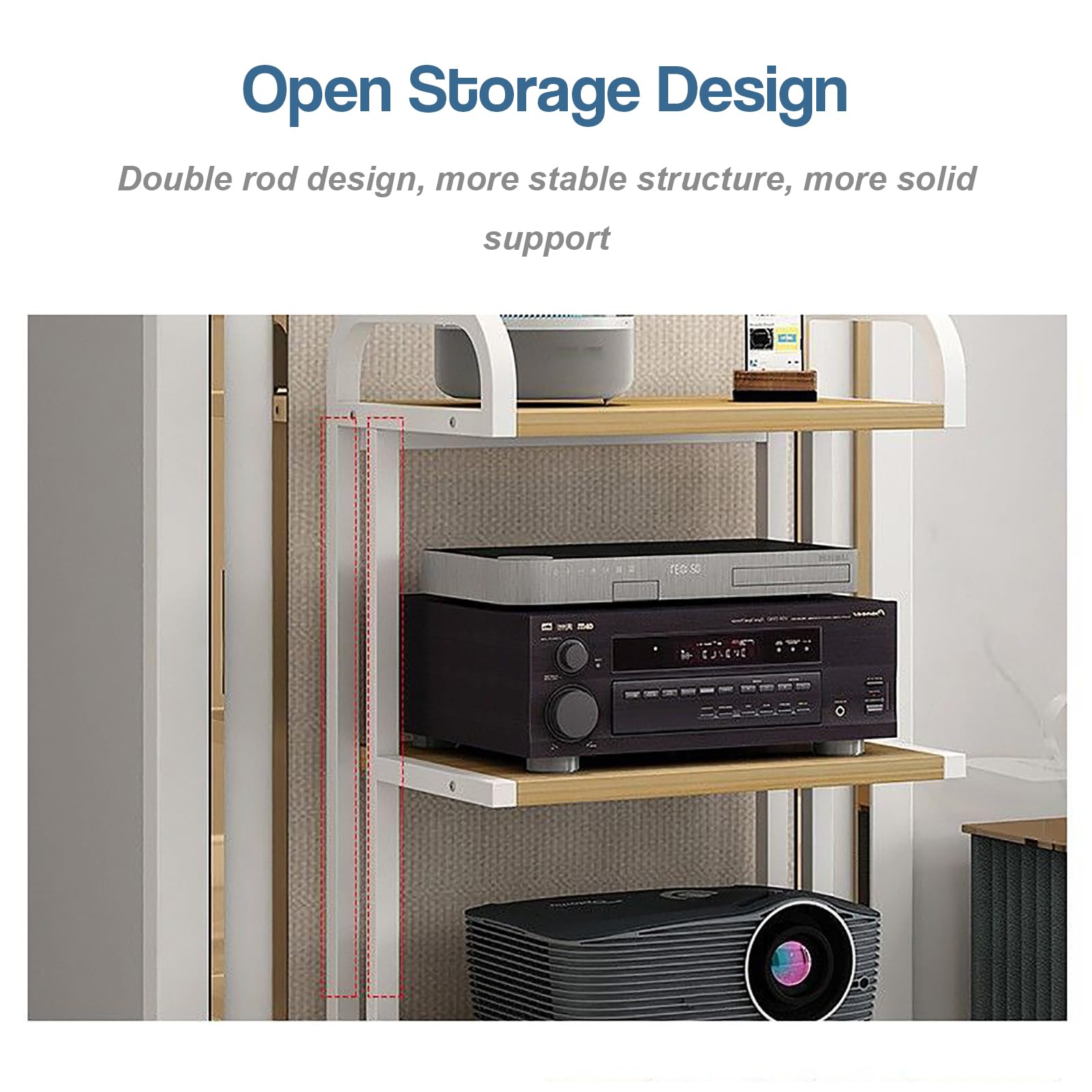 Stojak na media AV z półkami 2/3/4, metalowa szafka wieżowa stereo do systemów audio i odtwarzaczy CD, szafka na systemy stereo i elektronikę użytkową w domowym biurze, biały, 2 półki