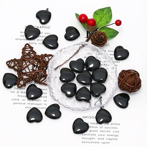 Miniatura 5 de 20 paquetes de piedras de corazón de obsidiana negra natural pulida, cristales y piedras curativas de cuarzo a granel para Wicca, Reiki, energía