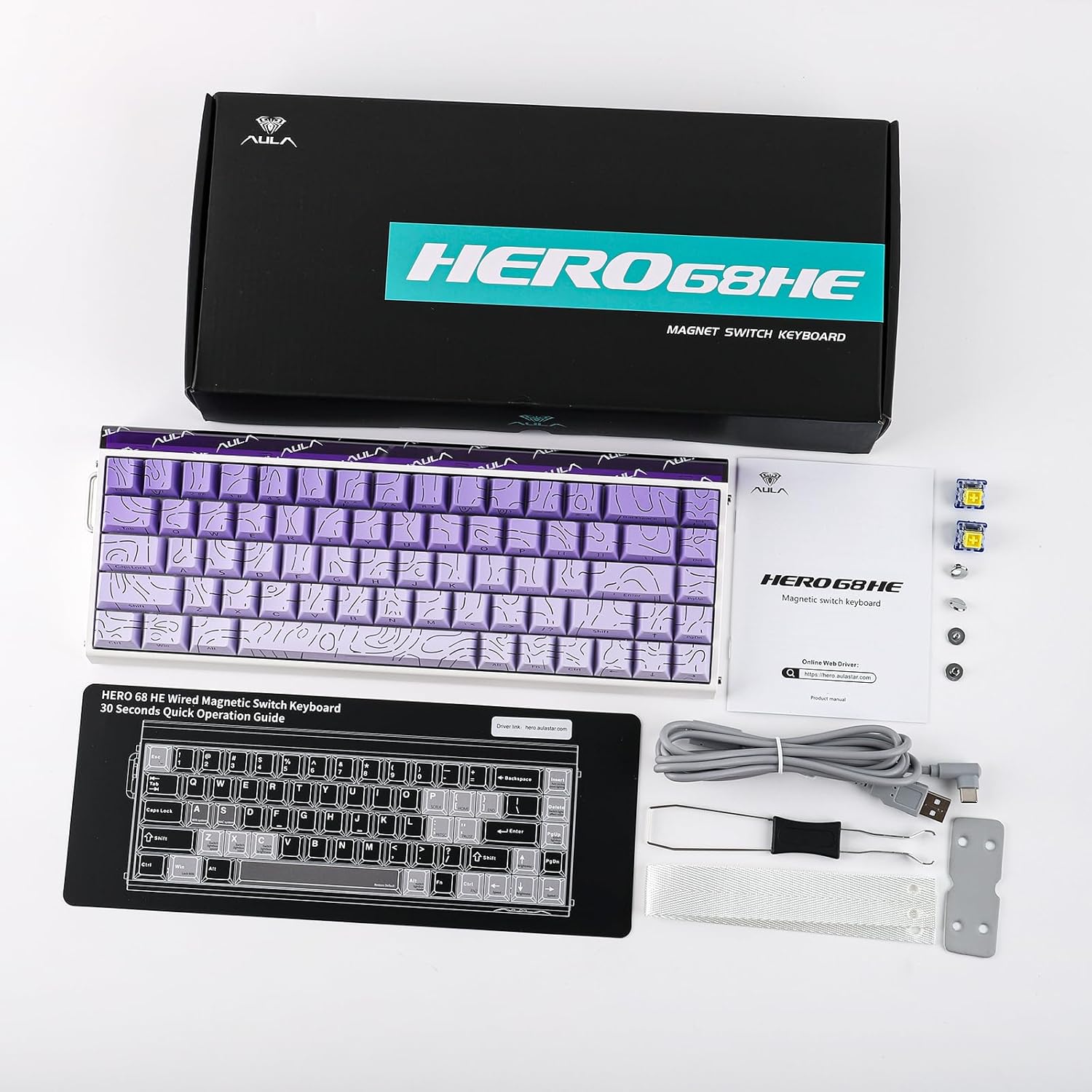 Package contents of the EPOMAKER Aula Hero 68 HE keyboard