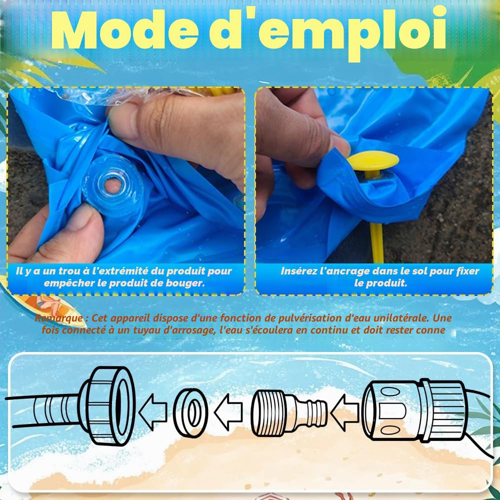 Double toboggan à l'eau jardin, toboggan à l'eau enfants en plein air avec 2 carrosseries, toboggan à l'eau gazon avec arroseur intégré, jouet d'été avec arroseur intégré pour jardin (480 * 140cm)