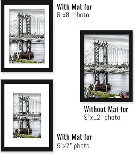 Miniatura 3 de Portarretratos de madera maciza de 9 x 12 pulgadas, fotos de 6 x 8 o 5 x 7 pulgadas con paspartú o marco de 9 x 12 pulgadas sin paspartú, marco de