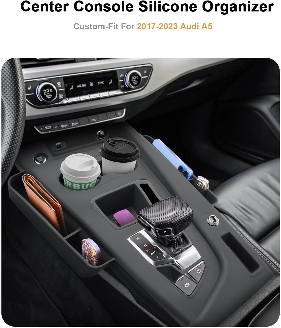 ECOZEN Center Console Organizer Tray For 2020-2024 Audi A5 & 2020-2025 Audi A4/S4 - Silicone Cover Center Console Anti Scratch Protective Pad Storage Tray For 2020-2024 A4/S4/A5 Interior Accessories