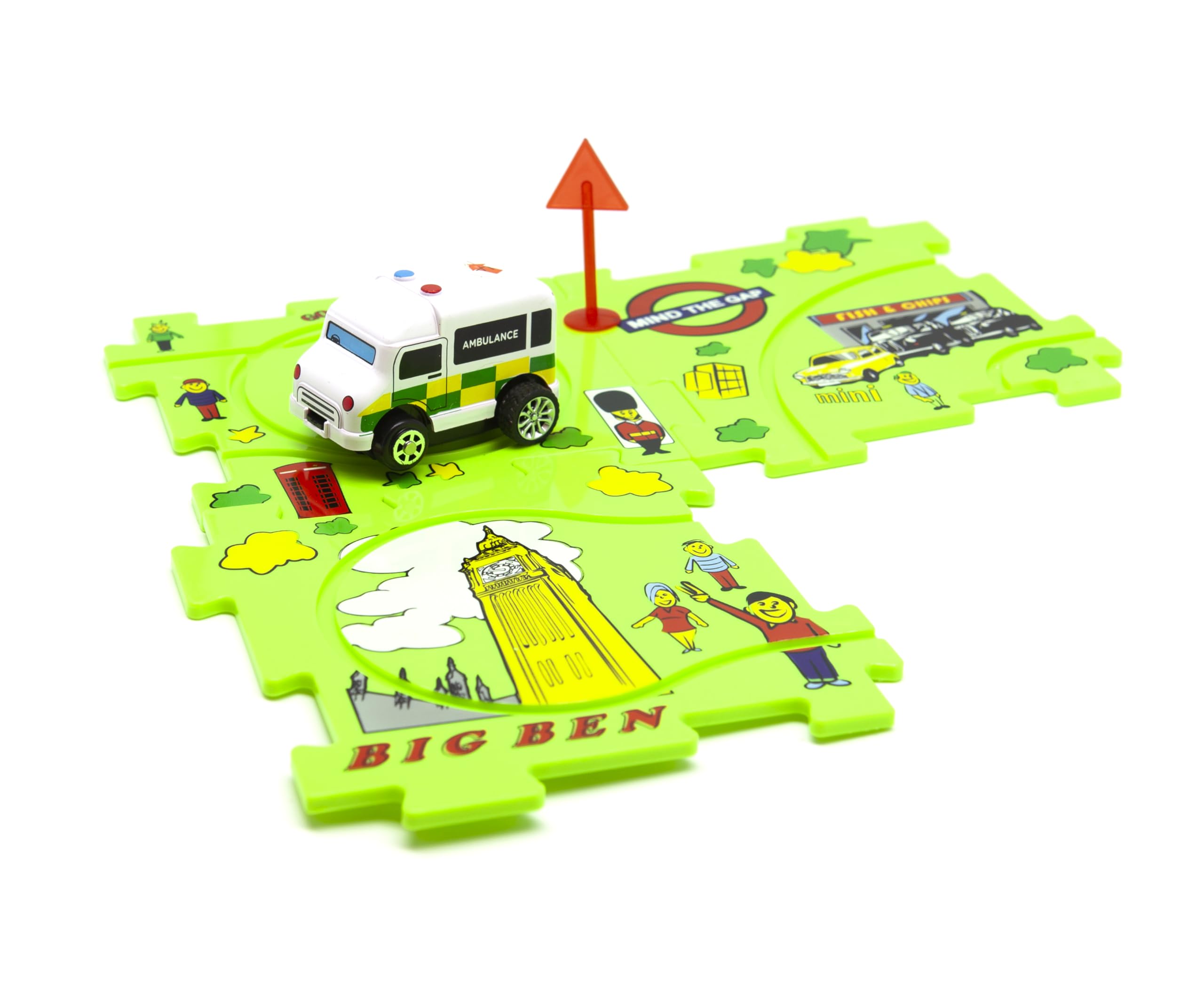 Puzzle Cars Ambulance City of London, Motorized Car with Interchangeable Puzzle Pieces, Road Signs & Accessories - Image 3