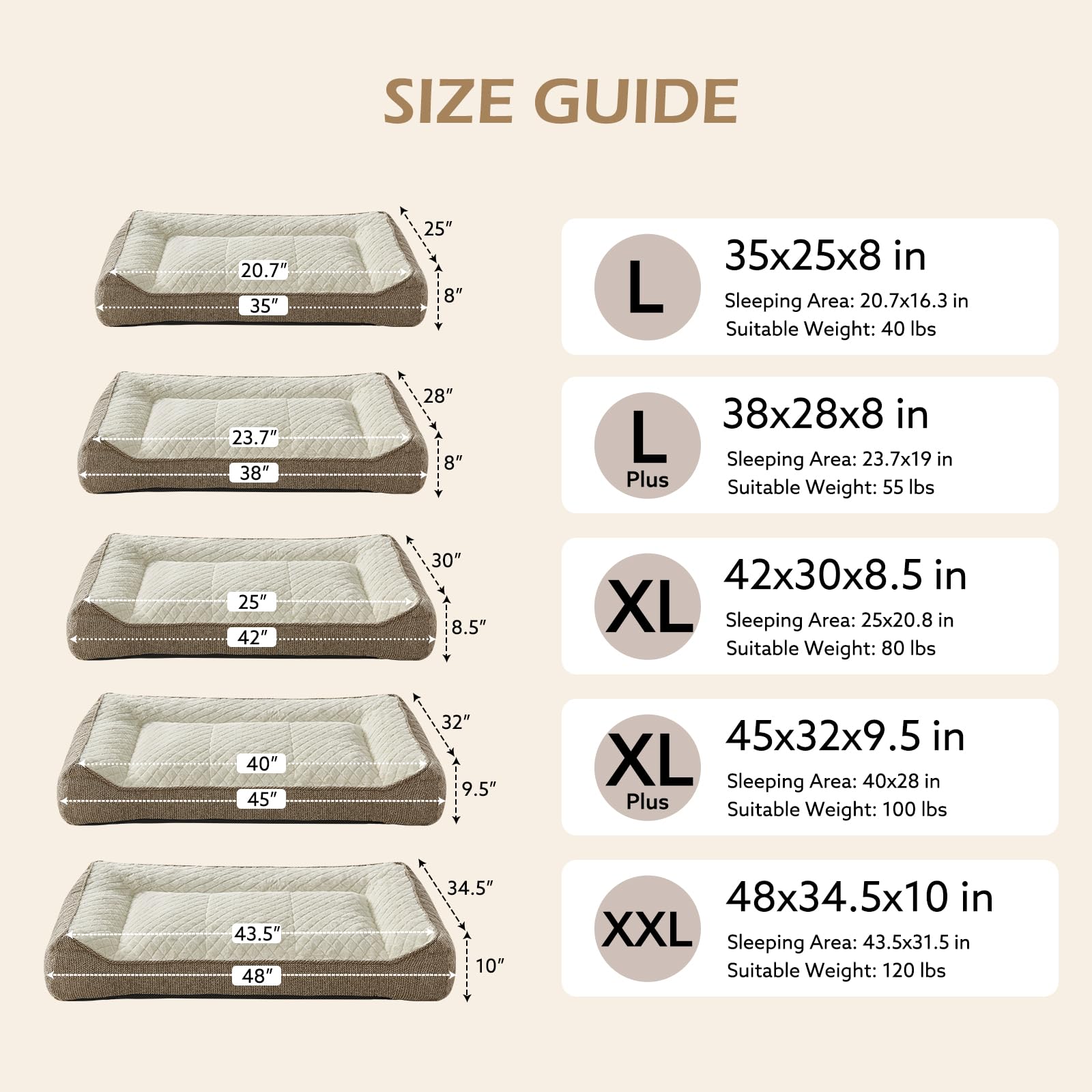 JOEJOY XL Orthopedic Dog Beds Large Sized Dog, Extra Thick Supportive Big Dogs Couch Bed with Sides, Ultra Soft Pet Bed Sofa for Large Dogs, Beige, 42inch - image 6
