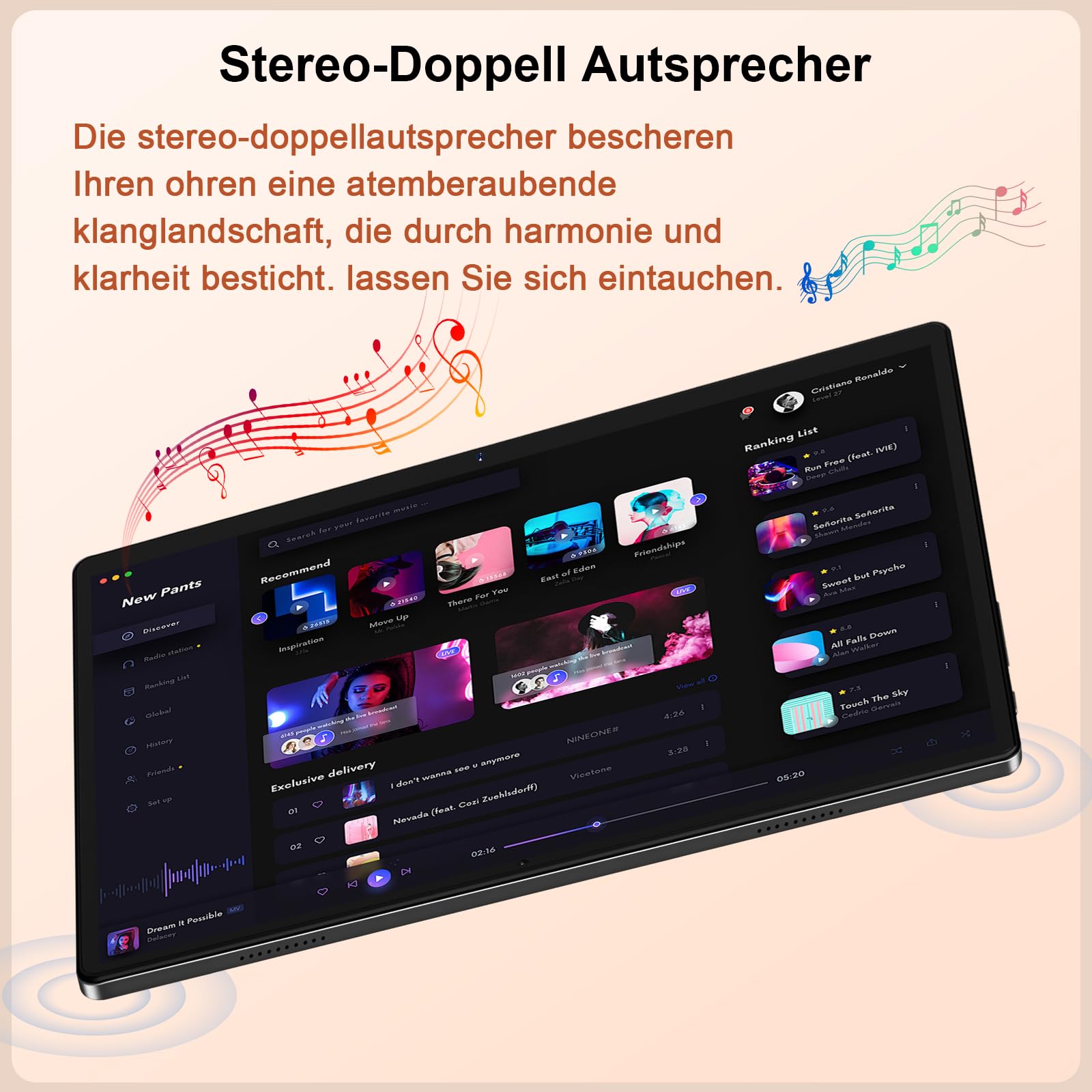 2026 Tablet 10 Zoll Android, 128GB ROM/TF 2TB, Octa-Core Prozessor, 8000mAh, BT5.0, 8MP+5MP, WiFi 5G+2.4G, Face ID, Widevine L1, Augenschutz, Tablet mit Tastatur & Maus Metallkörper-Schwarz