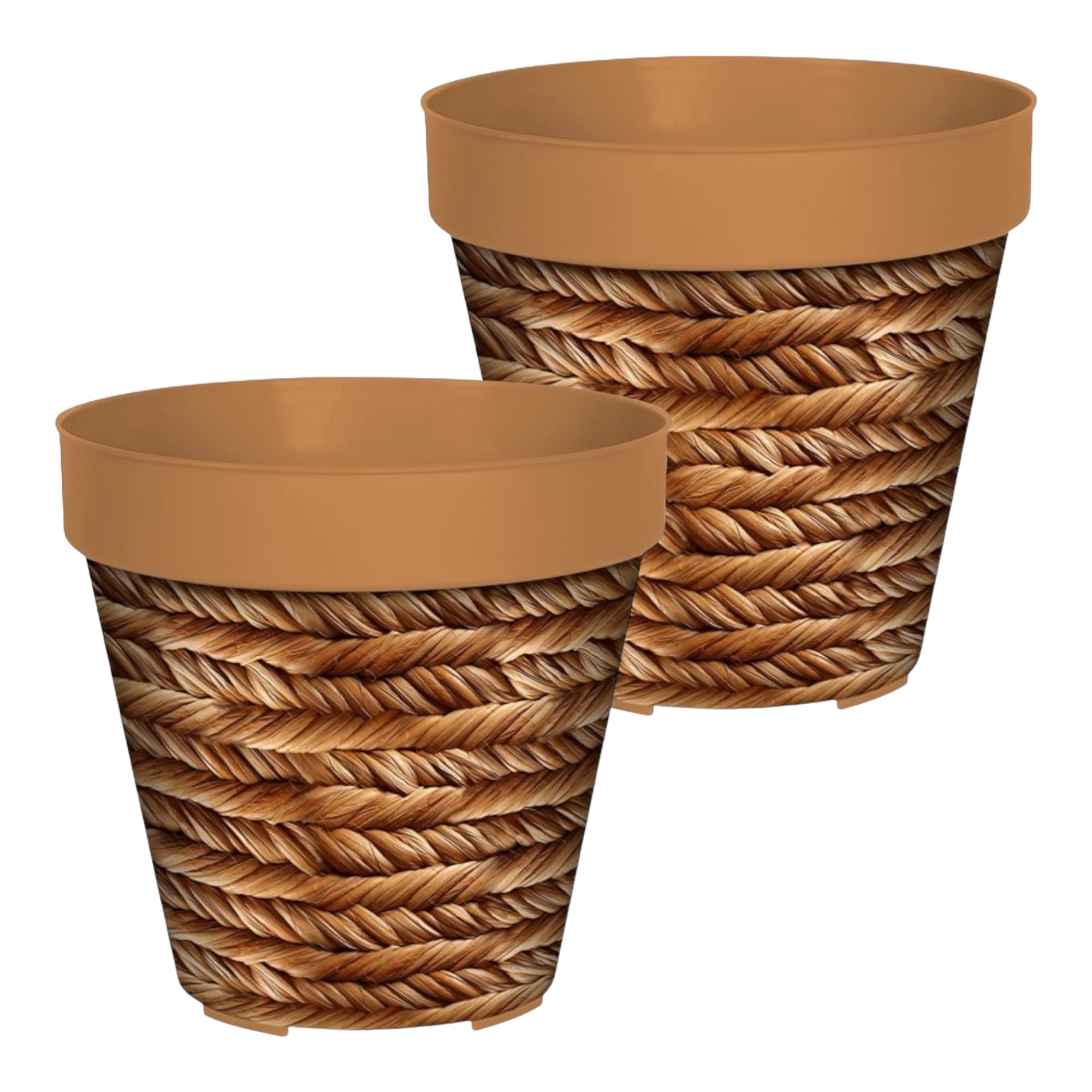 TIENDA EURASIA - Pack 2 Macetas Decorativas de Interior, Material de Plástico Resistente, Diseños Modernos y Originales (Ø 24 cm x 23,5 cm, Marron)