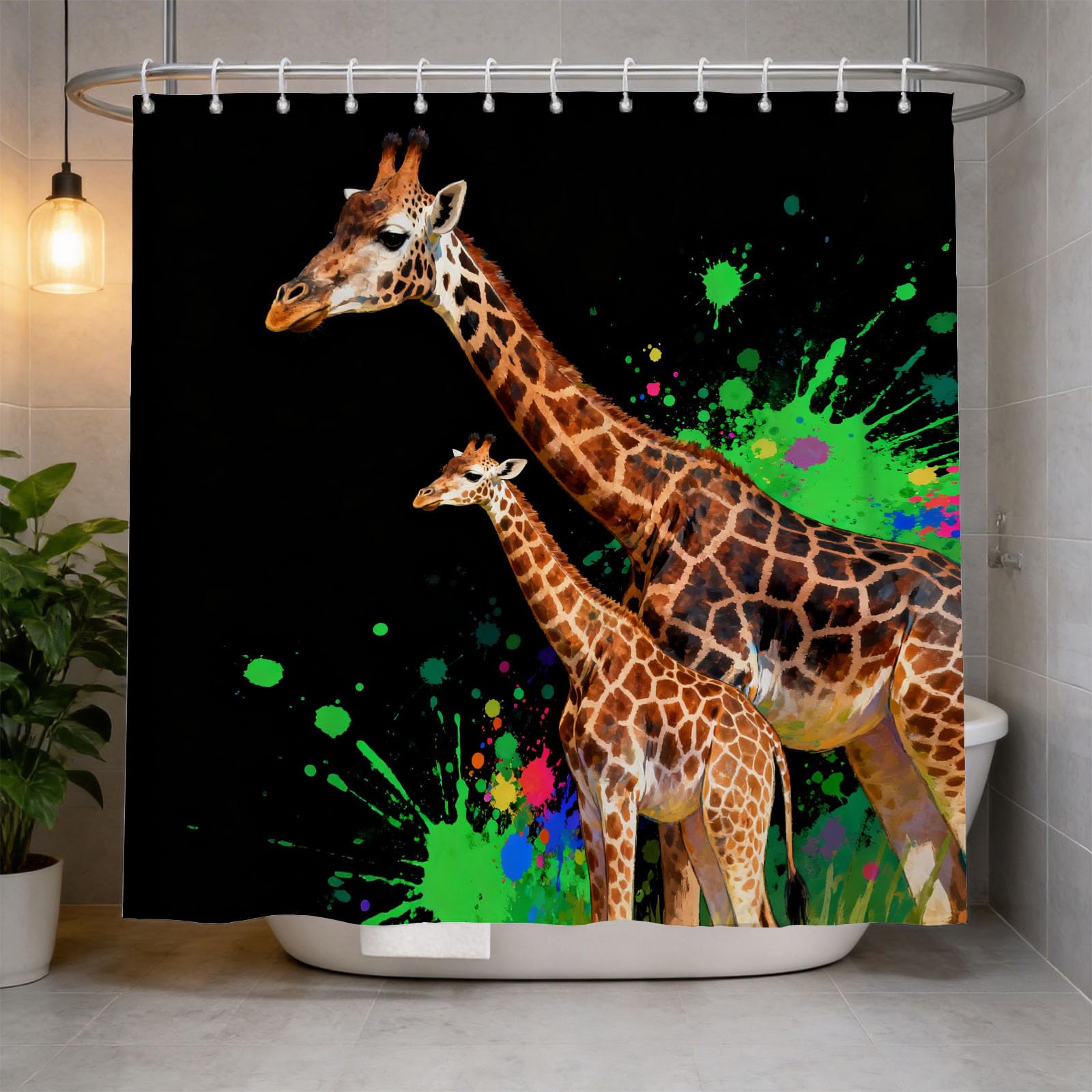 Hongduo 3D Creative Giraffe Shower Curtain for Stalls Bathtubs Simple Bathroom Decor Shower Curtain Set Polyester Fabric Waterproof 200x200cm/79X79 Inch with Hooks