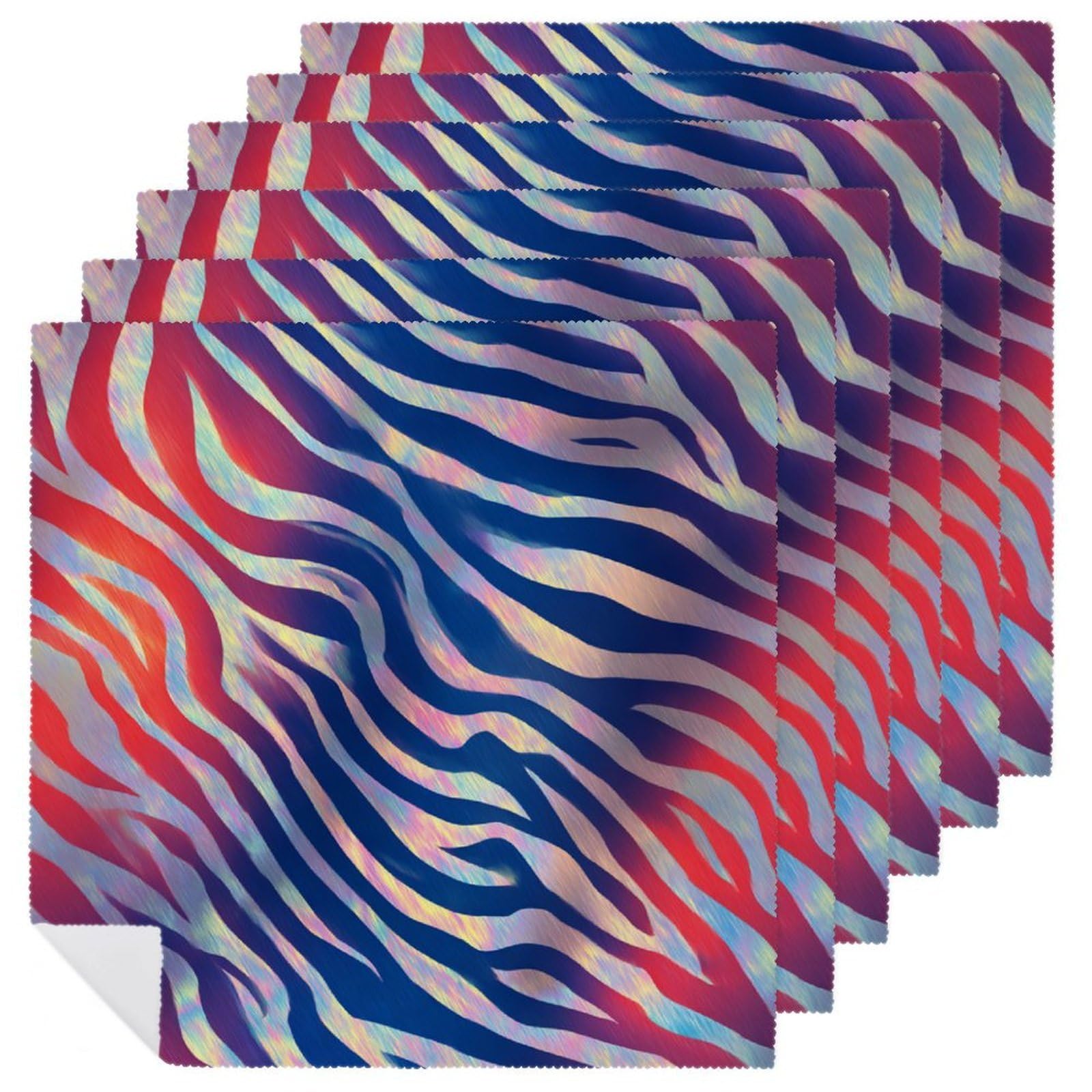 Red White And Blue Zebra Holographic Print Cloth Napkins Set of 6, Square Premium Reusable Washable Polyester Table Linen Napkin for Dinner Party