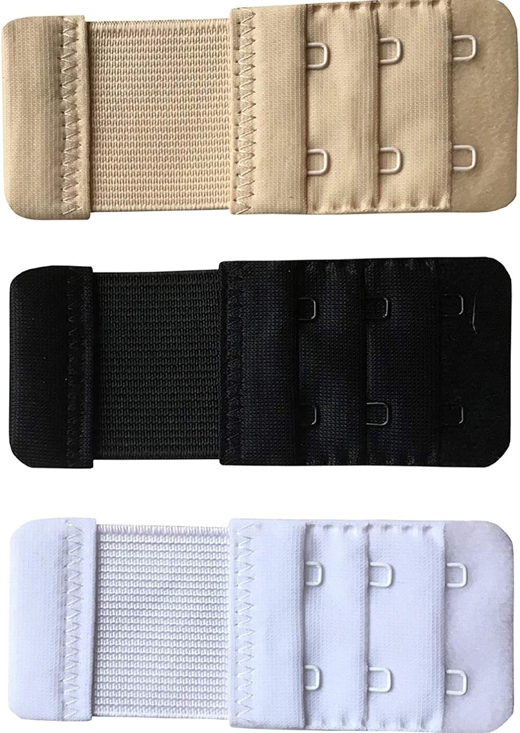 Women's Bra Hook Extender - 3 Hook - 3 Eye (with Extra Elastic) Bra Extensions Hook Extender (Beige, Black, White Pack of 3)-image-44