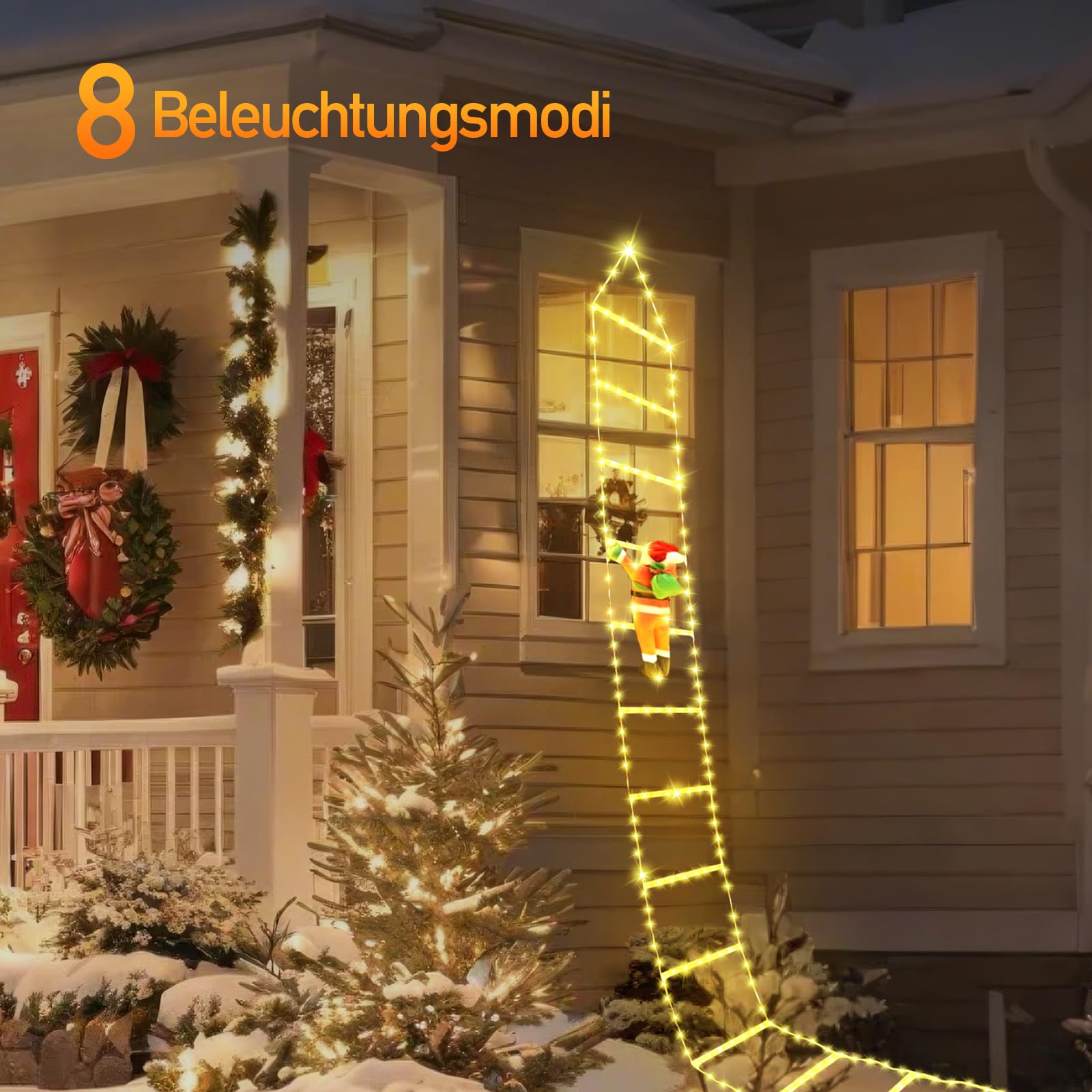 3M LED Weihnachts Leiter Lichterkette con 338 LED, mit Weihnachtsmann, Warmweiß Weihnachtsbeleuchtung mit 8 Modi, Timer und Memory, Wasserdicht Weihnachtsdeko für Innen Außen Weihnachtsbaum Fenster