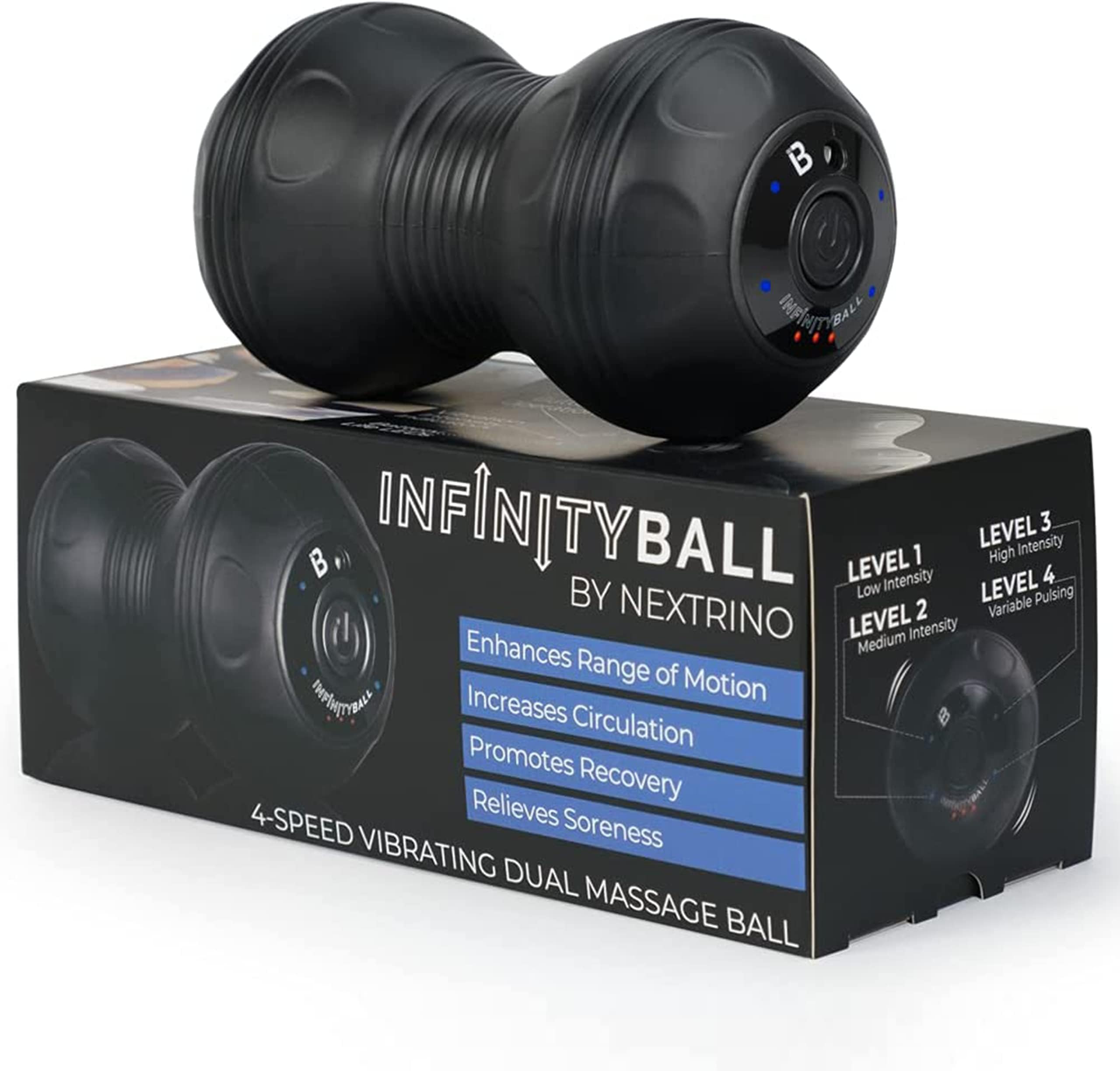 Nextrino Peanut Massage Ball, 4-Speed Vibrating Foam Roller Massager, Deep Tissue Muscle Pain Relief for Lower Back Shoulder Calf Arm, Myofascial Release Therapy for Anywhere Workout Recovery