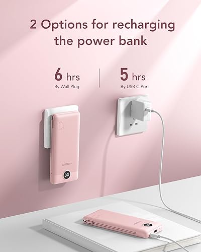 Miniatura 5 de VEGER Cargador portátil con enchufe de CA integrado y cables, todo en uno de 10000 mAh ultra delgado, batería de viaje, batería de carga rápida de