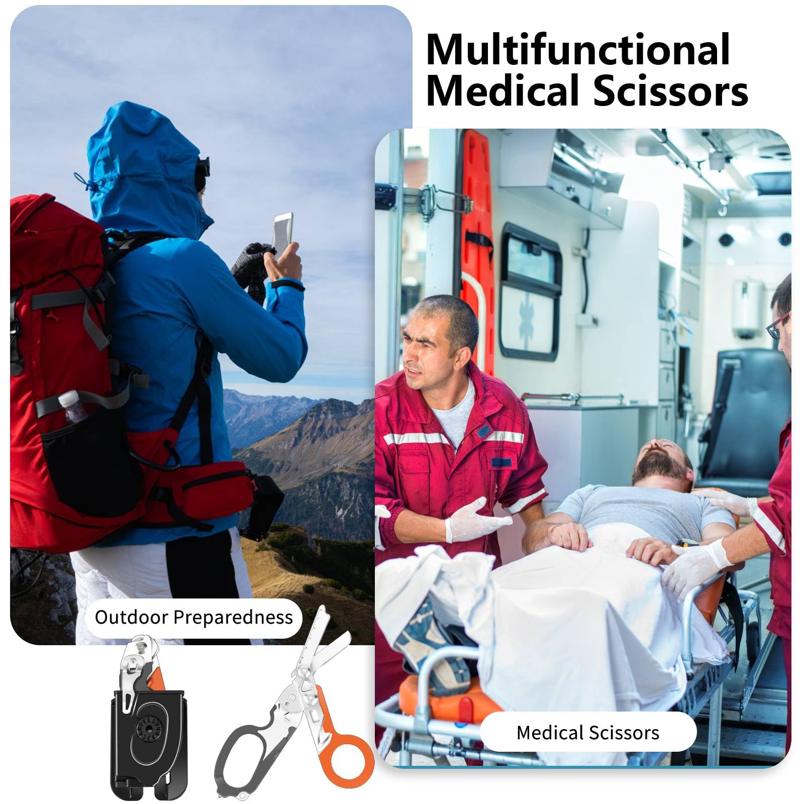 6 in 1 Traumaschere mit Schere, Zange & 24 in 1 Multifunktions-Schlüssel, Notfall-Schere mit Gurtschneider & Glasbrecher, Rettungsschere für Outdoor-Camping (Schwarz+Orange)