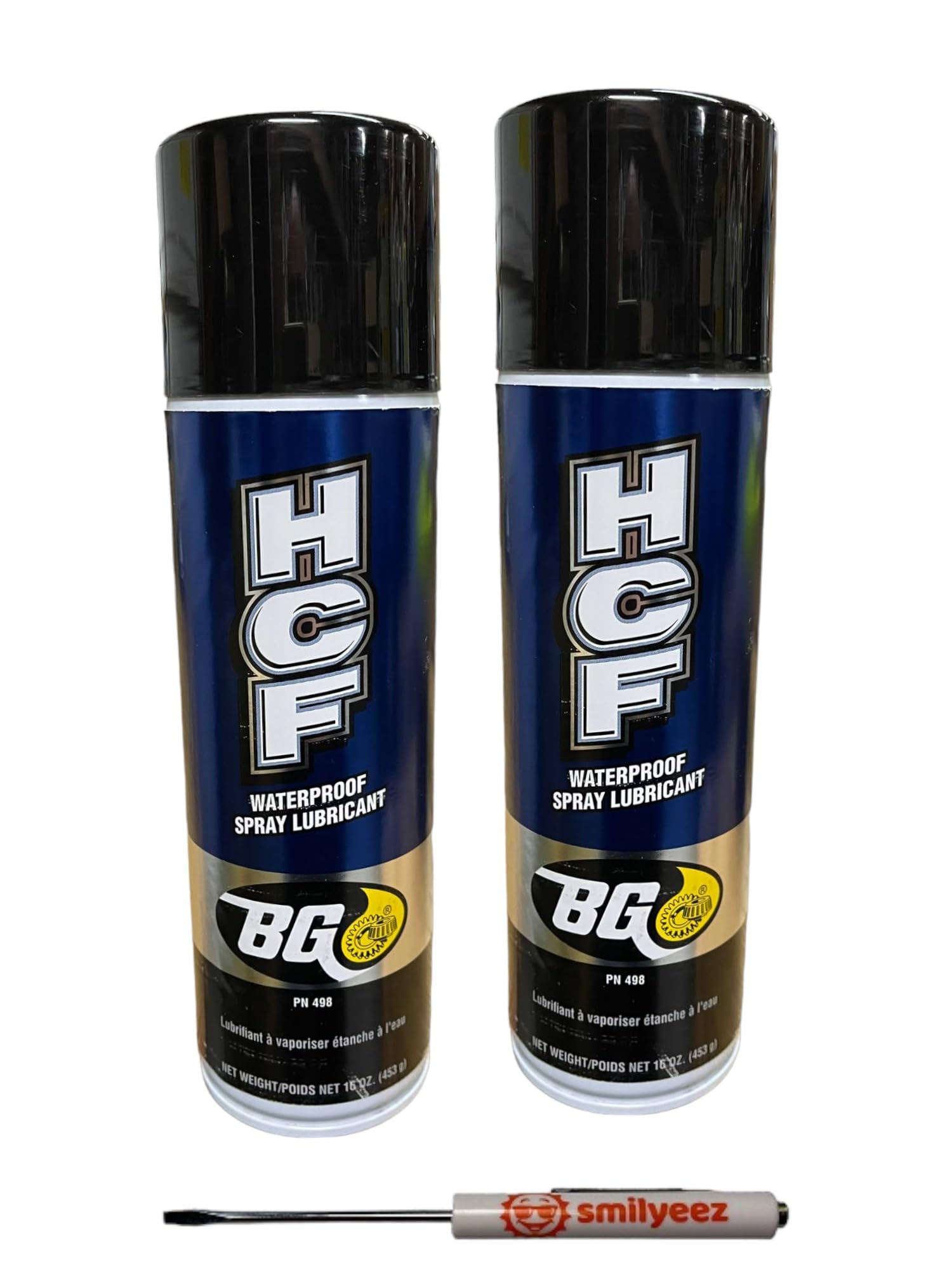 Smilyeez Listing for BG HCF Waterproof Spray Lubricant PN 498 (2 Cans) - High-Temperature, Water-Resistant Aerosol Grease for Metal Components, Hinges, and Door Hinges with Pocket Screwdriver