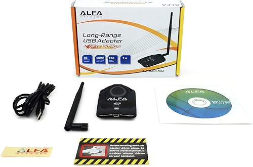 Miniatura 3 de Alfa AWUS036NHA BGN Adaptador USBinalámbrico 80211n150Mbps24GHz5dBi AntenaLargo AlcanceAtheros ChipsetCompatible con Windows XPVista 64-bit128-bit