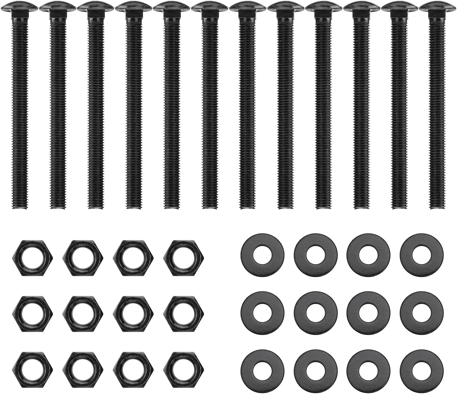SPARKWHIZ 1/2 x 6 Inch Carriage Bolt Kit, Rust Resistance Bolts Includes 12 Bolts, 12 Washers, and 12 Nuts, Black