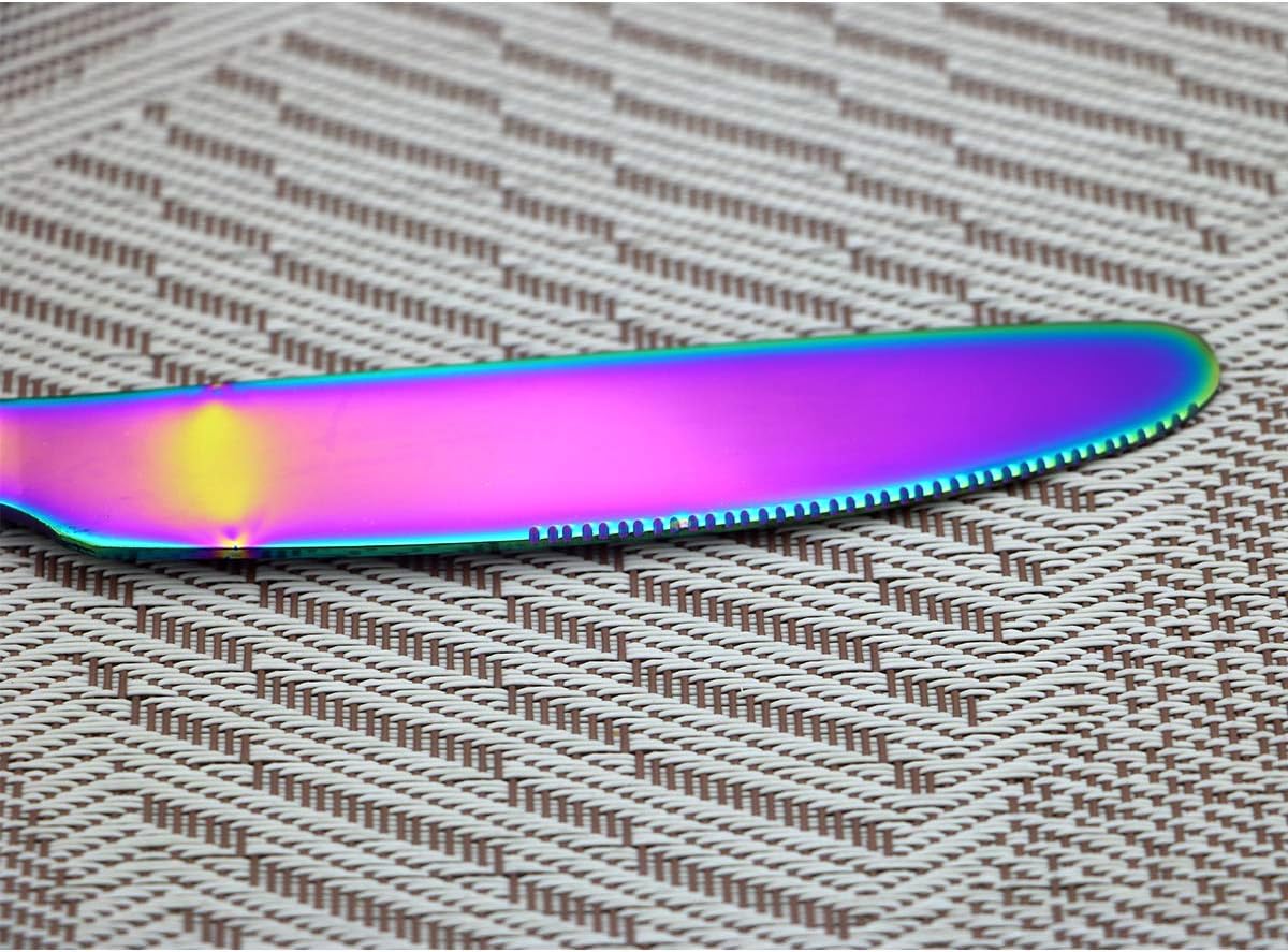 Gugrida Luxury Rainbow 18/10 Stainless Steel 8-Piece Dinner Knife Portable Silverware, Healthy & Eco-Friendly Cutlery, w/Drinking Straw Dishwasher Safe