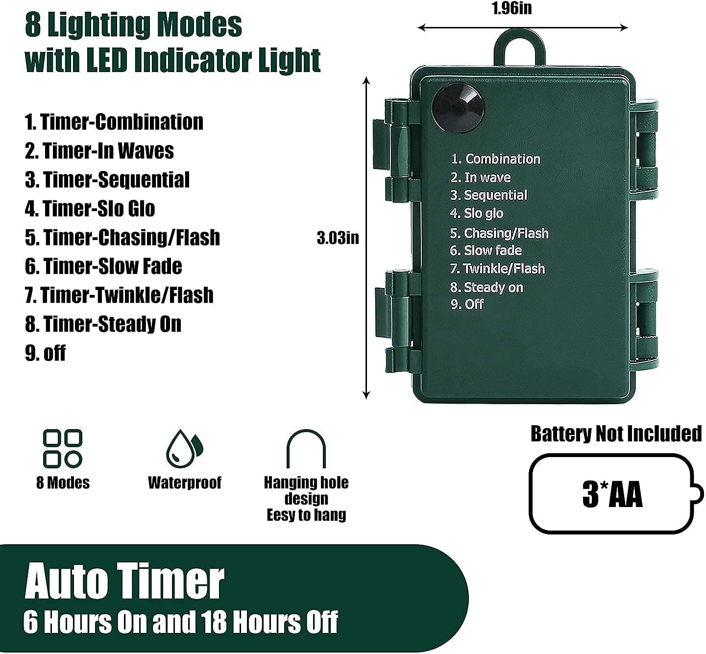 MASHANG Filo di luci natalizie a batteria, 9 m, 100 micro LED, luci stellate con filo di rame verde scuro, per albero di Natale, ghirlande, fai da te, vacanze (bianco caldo, 2 pezzi)