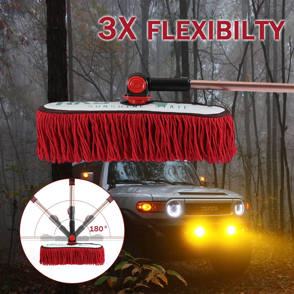 Plumero exterior de coche sin arañazos, mango extensible y de algodón encerado, kit de cepillo para polvo de coche para coche, camión, SUV, RV y motocicleta, plumero para limpieza de