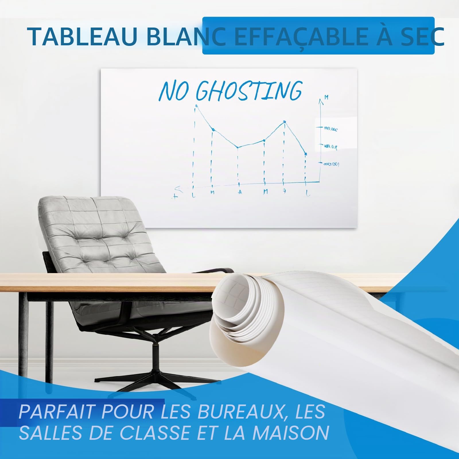 Rouleau autocollant tableau blanc 335 x 90 cm – Effaçable à sec sans traces, film adhésif anti-taches – Facile à poser pour maison, bureau et salle de classe