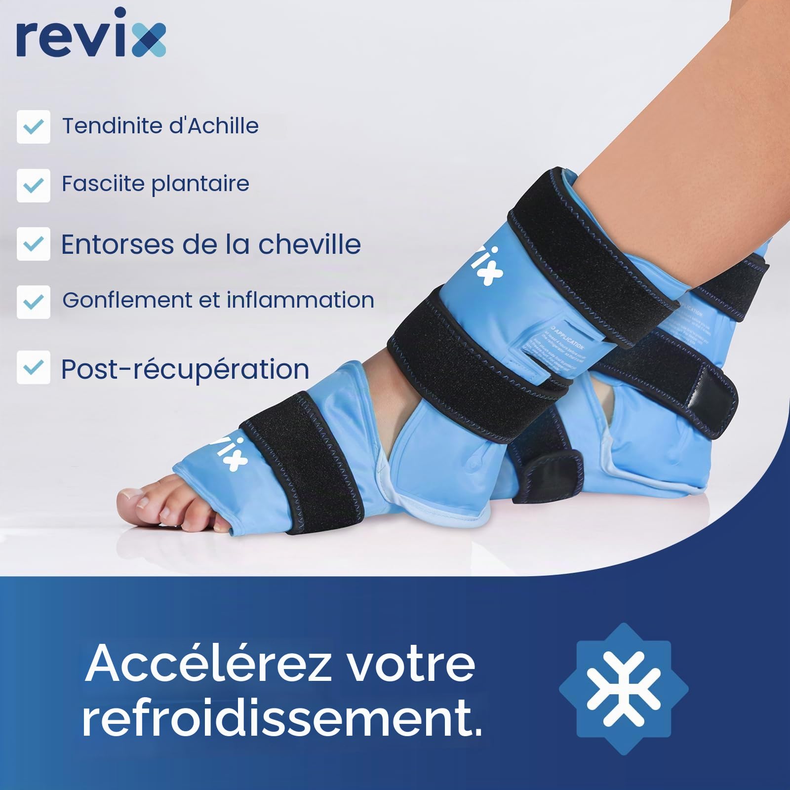 REVIX Poche glace cheville pied, gel flexible réutilisable, Bleu
