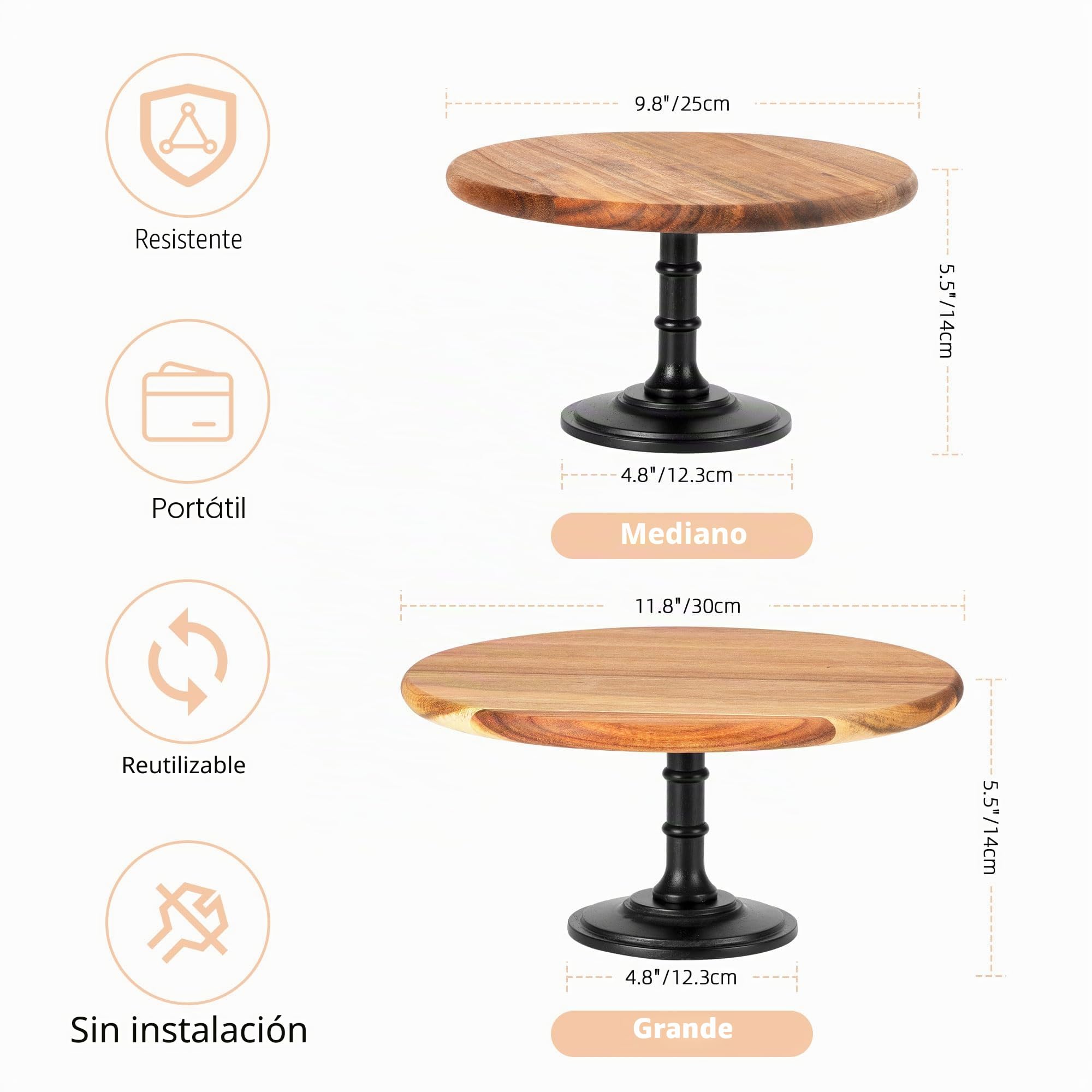 Soporte para Tartas/Cupcakes de Madera 1 Nivel Medio | Puesto de Postres de Madera con Base de Roble, Bandeja para Servir, para Fiesta de Cumpleaños, té de la Tarde