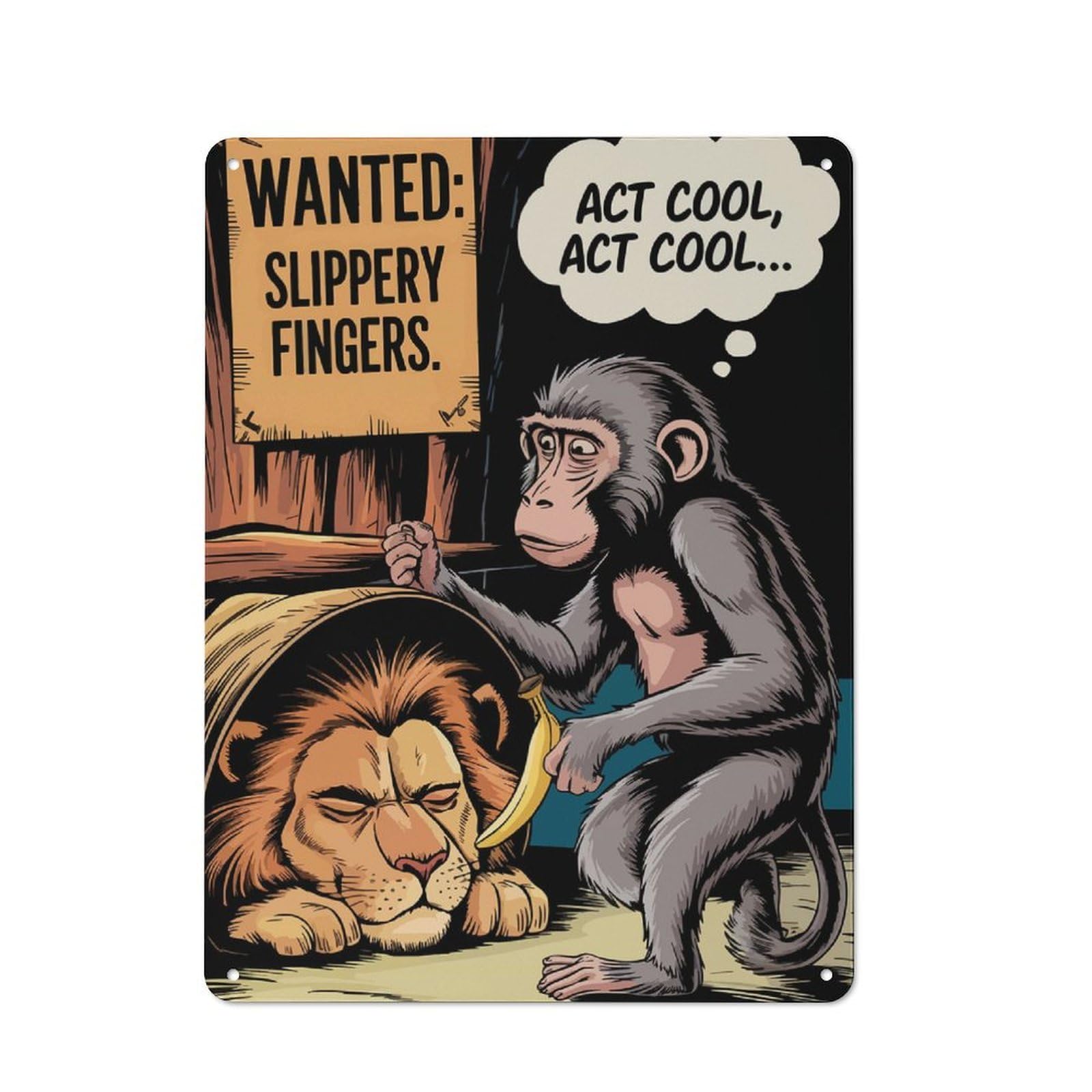 Junmoney Monkey And Lion Cartoon Metal Sign 40X30cm With For Home Bar Wall, Vintage Decor, Wall Decoration For Home Bars And Entertaining Spaces
