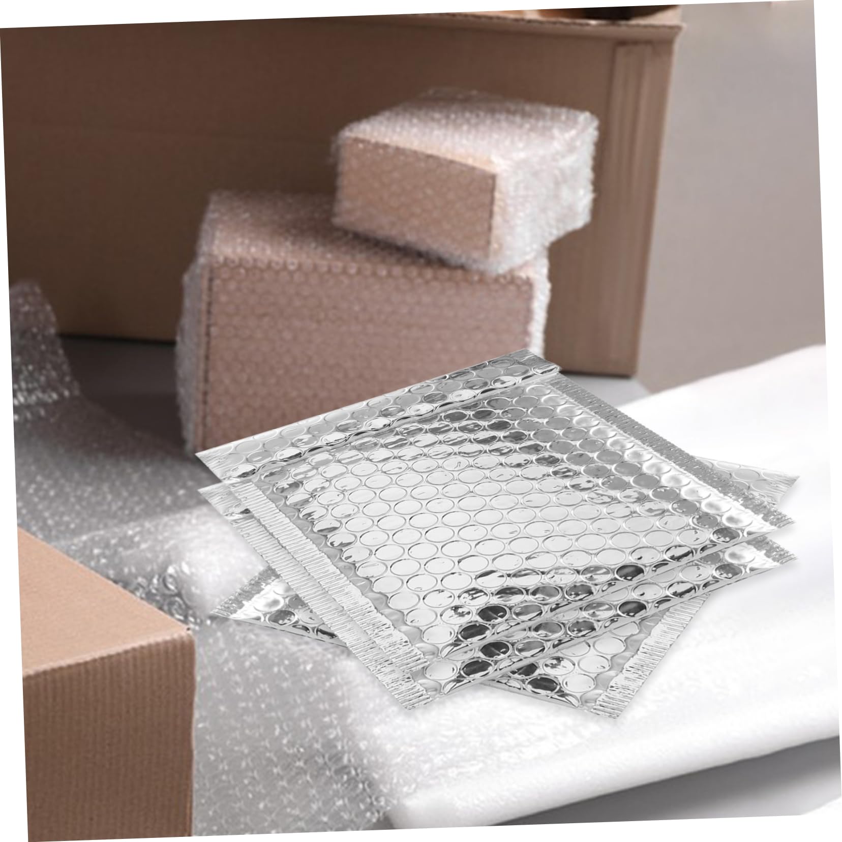 ARTIBETTER Luftpolster Versandtaschen Silberne 100 Stück aus Makrofol und Beschriftbarer Oberfläche mit Selbstklebendem Verschluss für Sicheren Versand und Verpackung im Geschäft