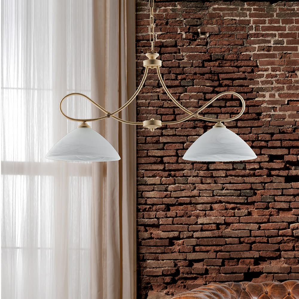 URSO STORE Lampadario da cucina bilanciere in ferro battuto classico avorio shabby chic 2 luci sala da pranzo e cucina bon-324