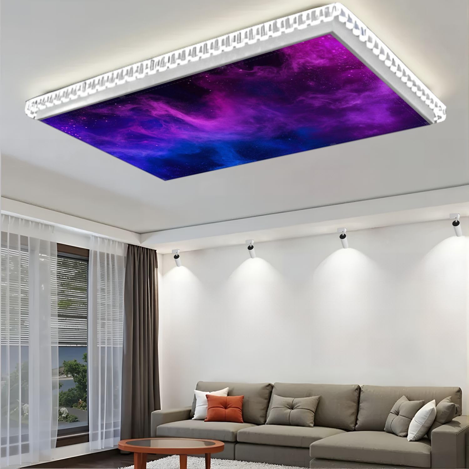 Fluorescent Light Covers for Ceiling Lights Blue Pink Colorful Clouds Shiny Glitter Powder Easy to Install Magnetic Light Filter for Classroom Office Hospitals School Home Decor